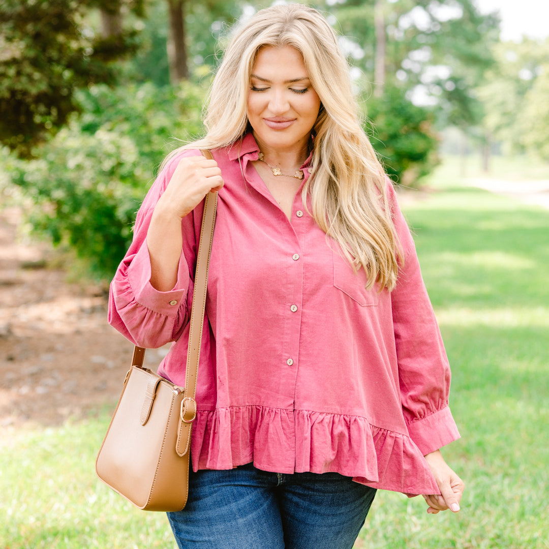 Feel Free Top, Pink Corduroy