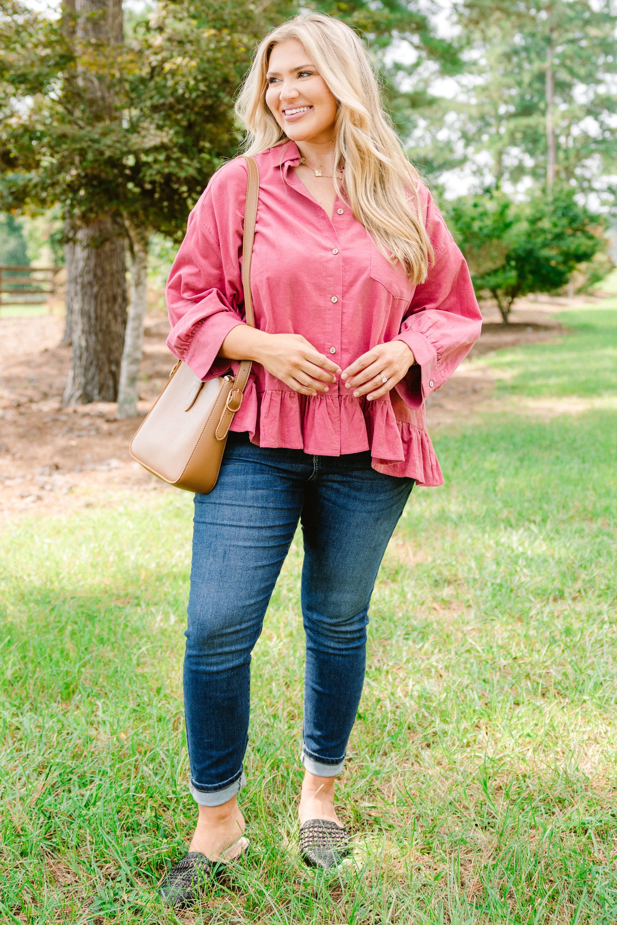 Feel Free Top, Pink Corduroy