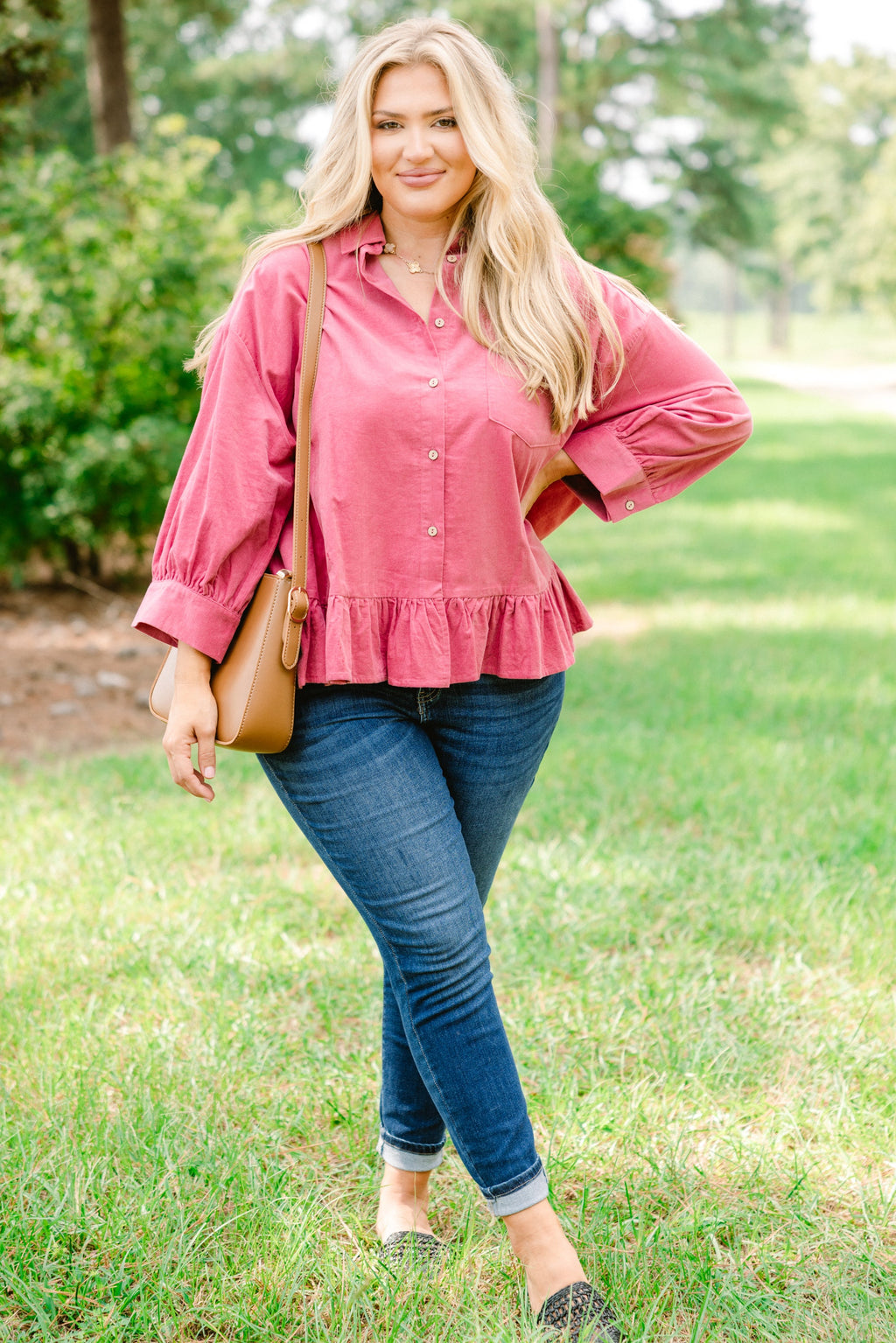 Feel Free Top, Pink Corduroy