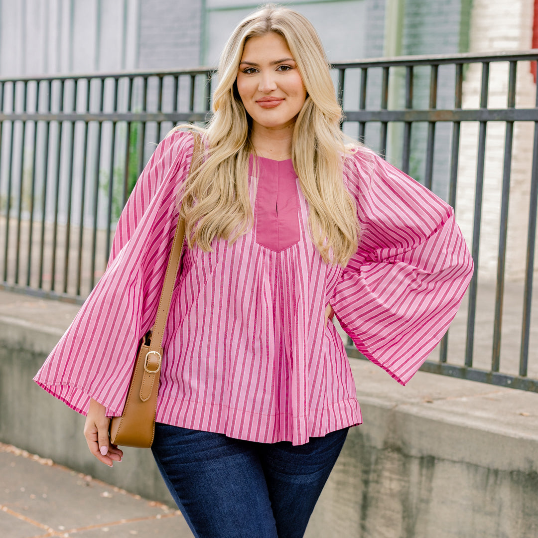 Free Like The Wind Top, Pink Stripe