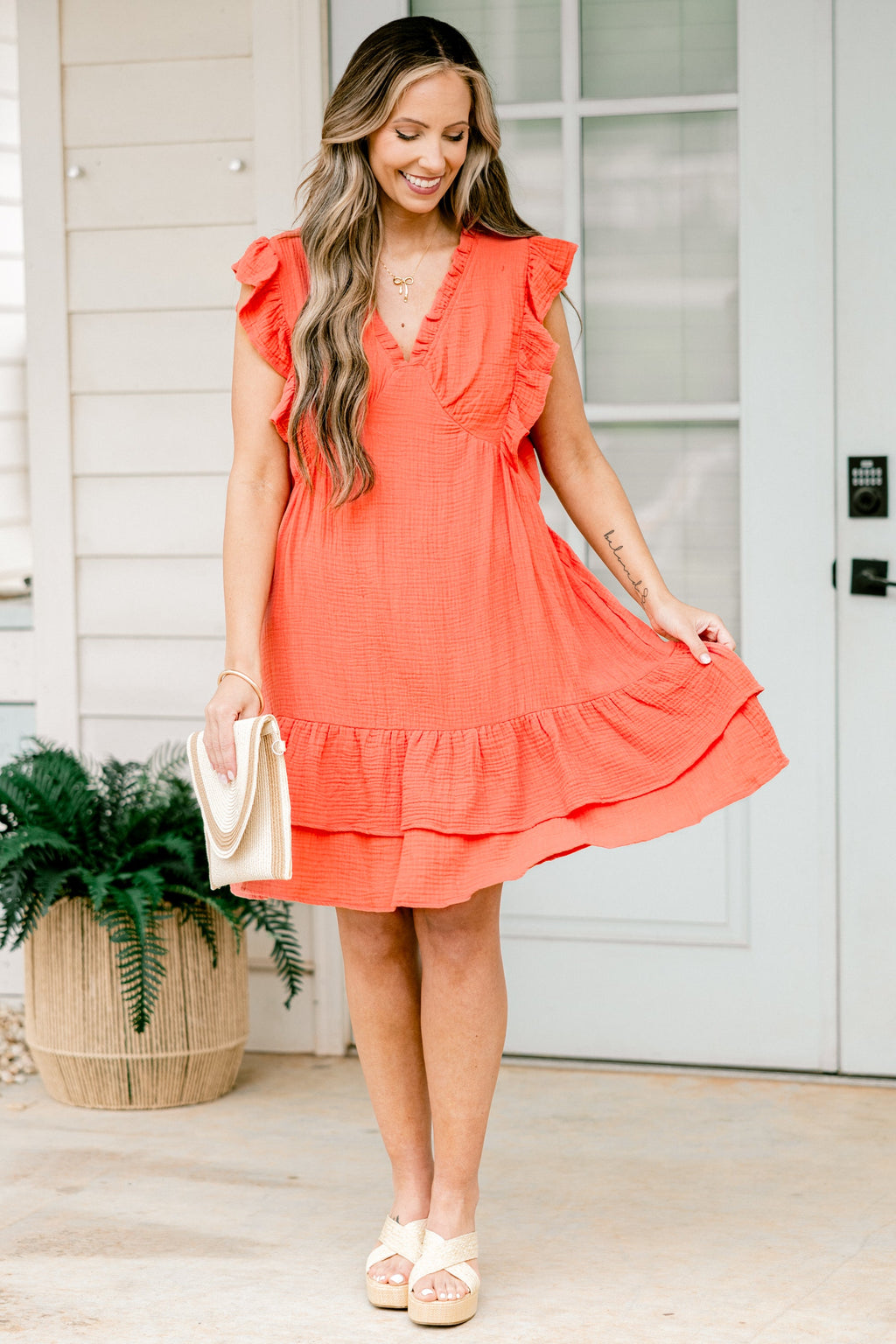 Feel The Good Vibes Dress, Coral