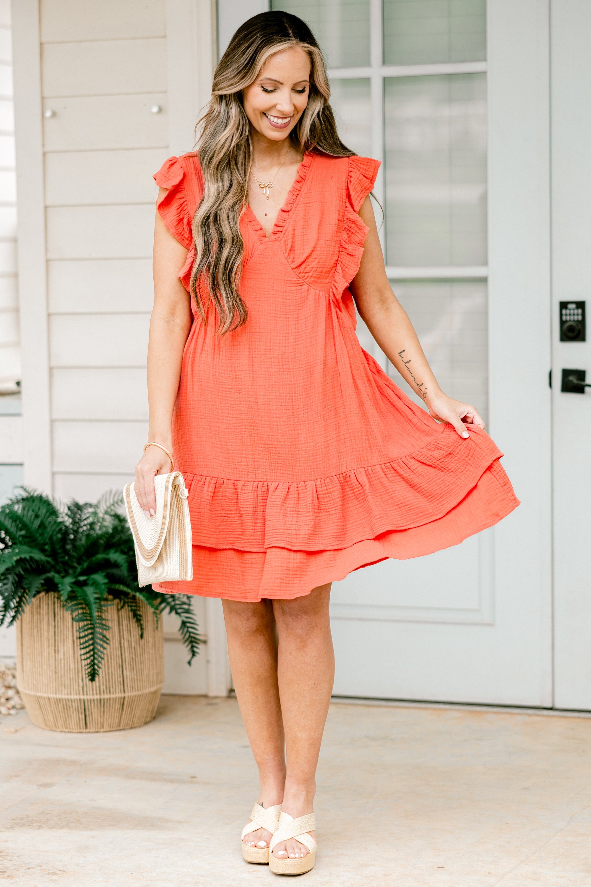 Feel The Good Vibes Dress, Coral