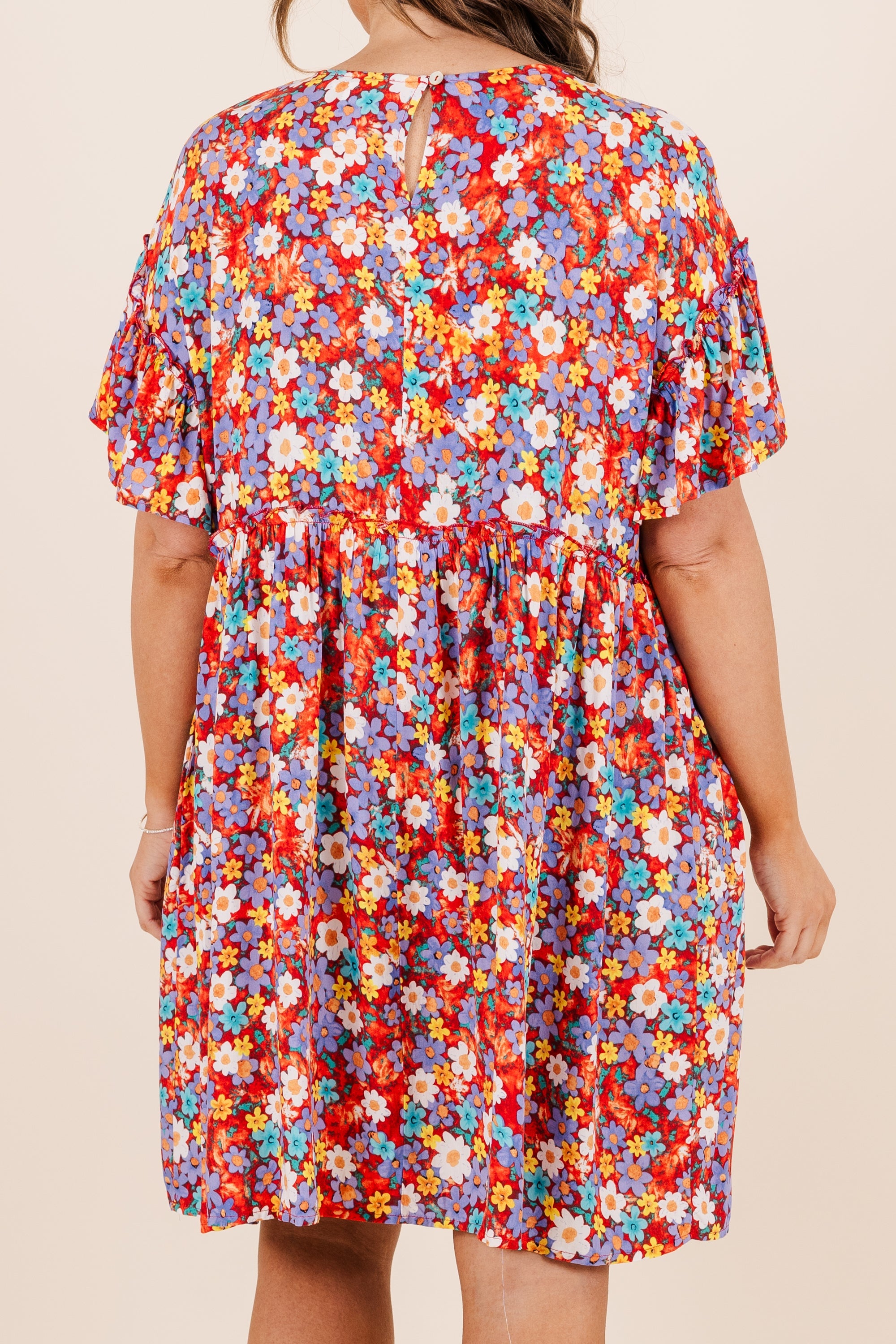 Fire Flower Babydoll Dress, Red