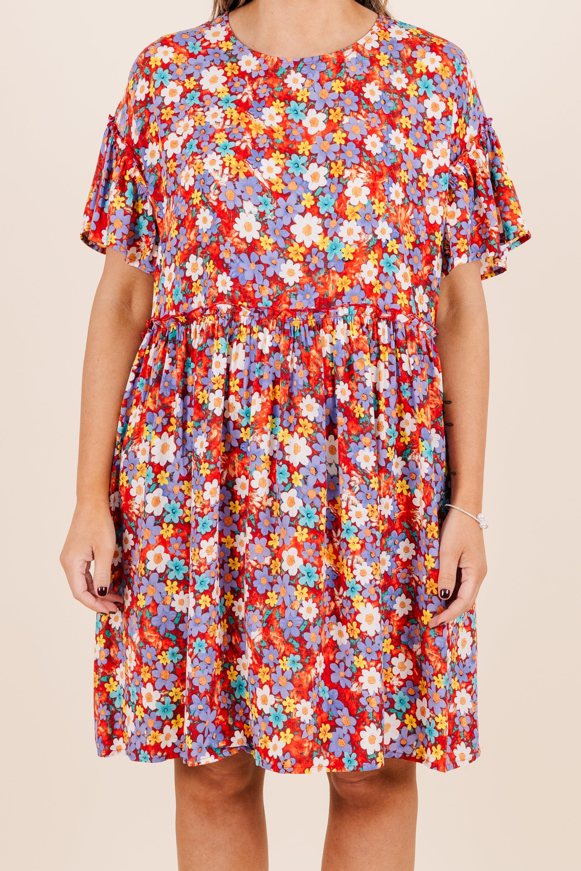 Fire Flower Babydoll Dress, Red