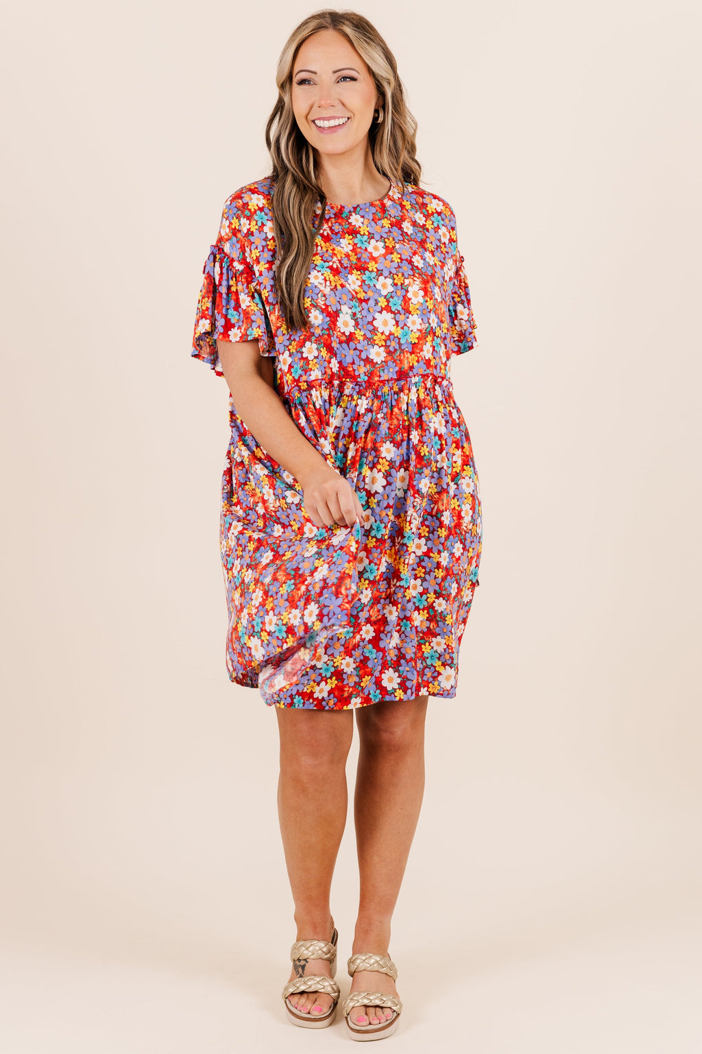 Fire Flower Babydoll Dress, Red