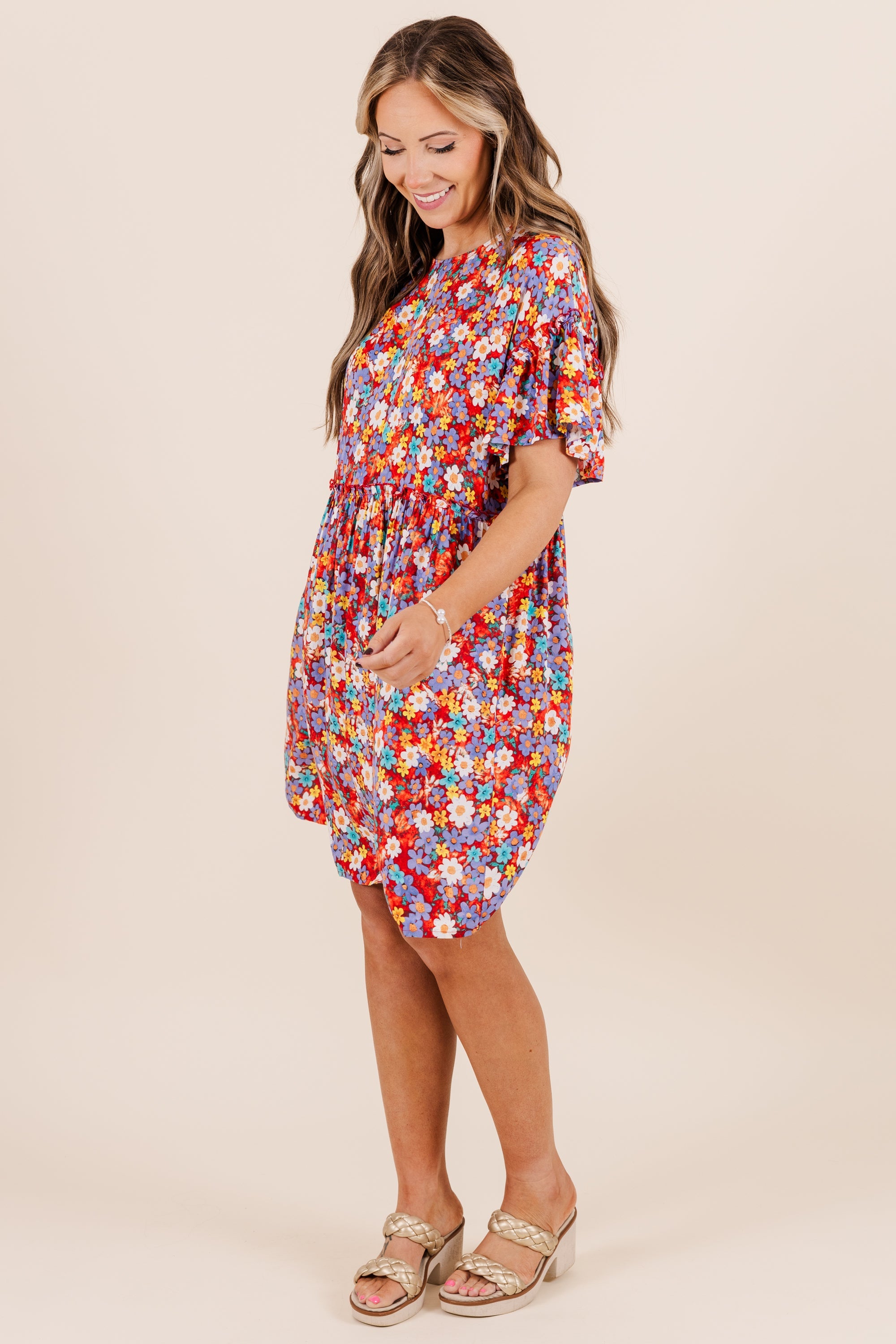 Fire Flower Babydoll Dress, Red