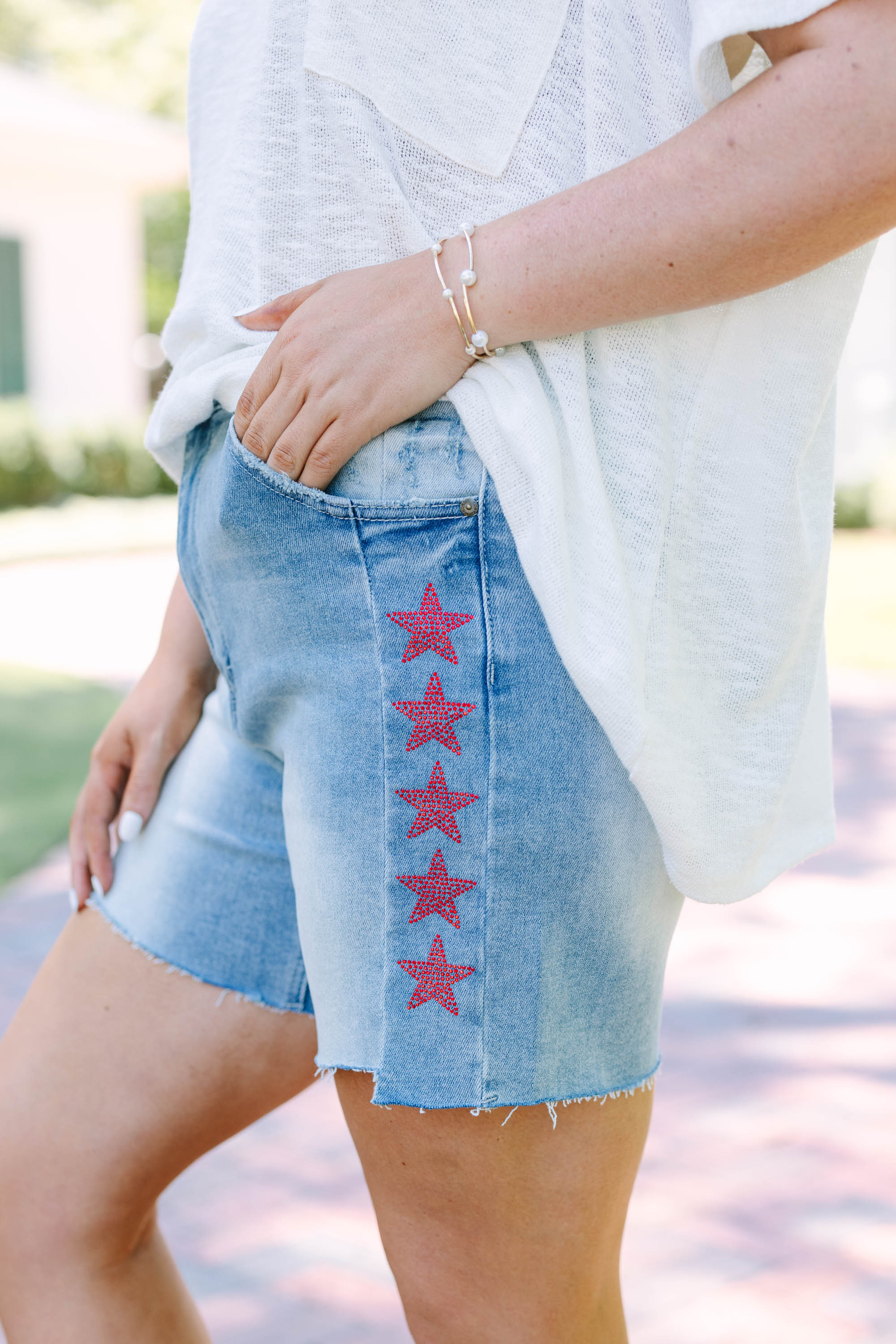 Fireworks and Sparklers Shorts, Medium Wash