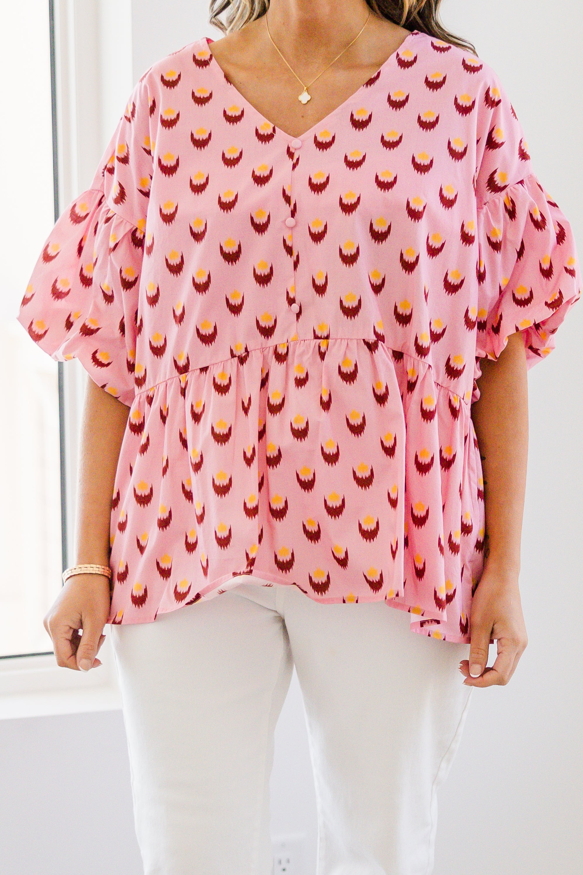 First Glance Top, Pink-Yellow