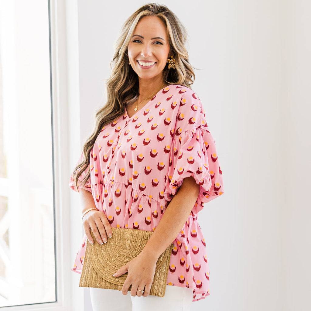 First Glance Top, Pink-Yellow