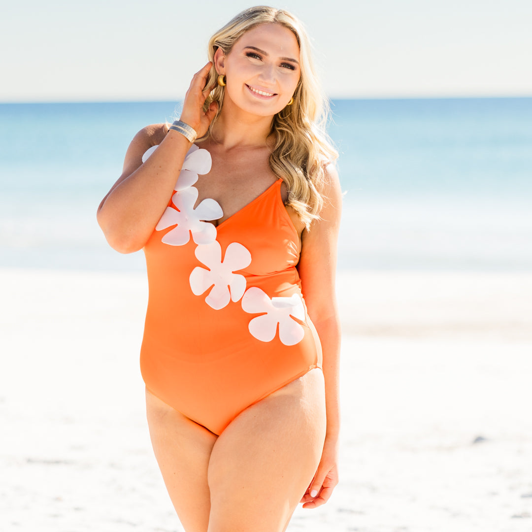 Flirty And Floral Swimsuit, Orange