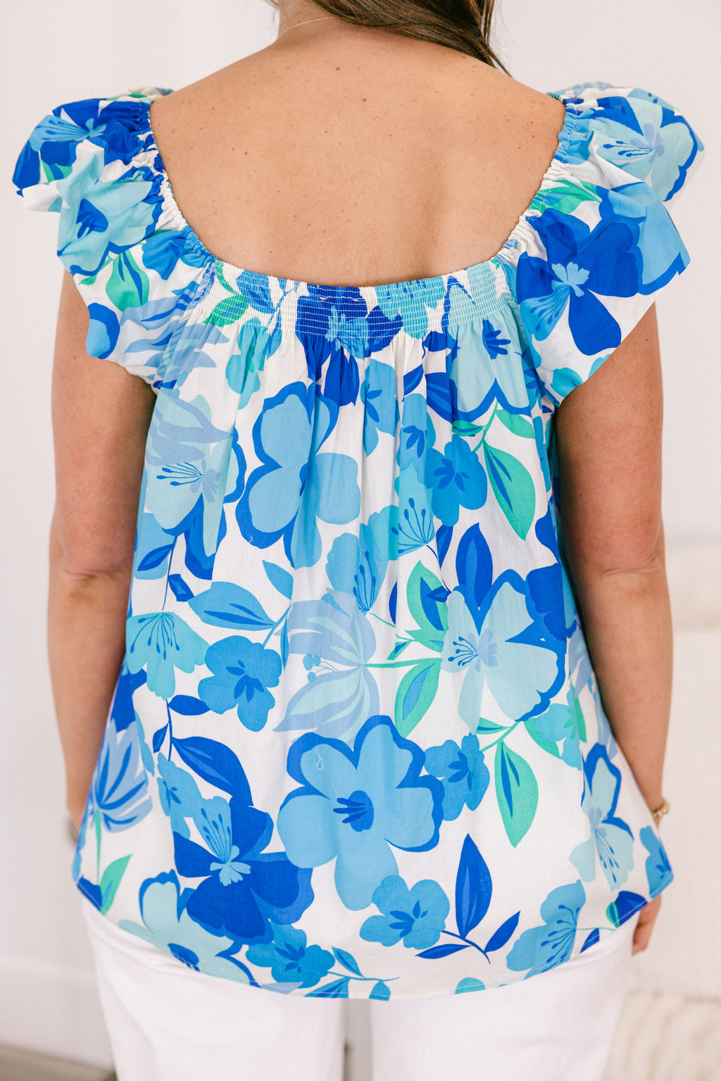 Floral Flounce Top, Blue Multi