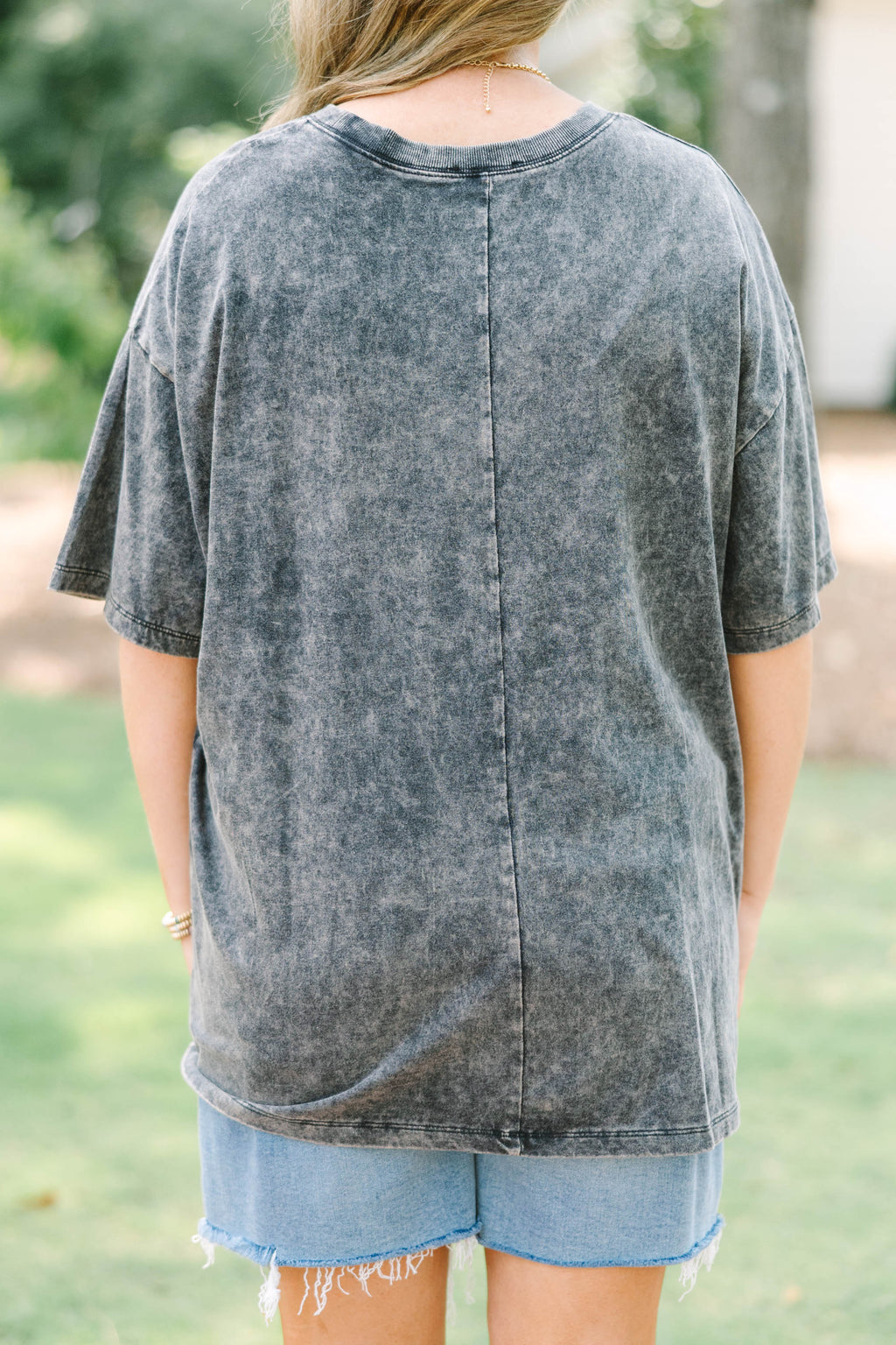 Flower Child Acid Wash Relaxed Tee, Black