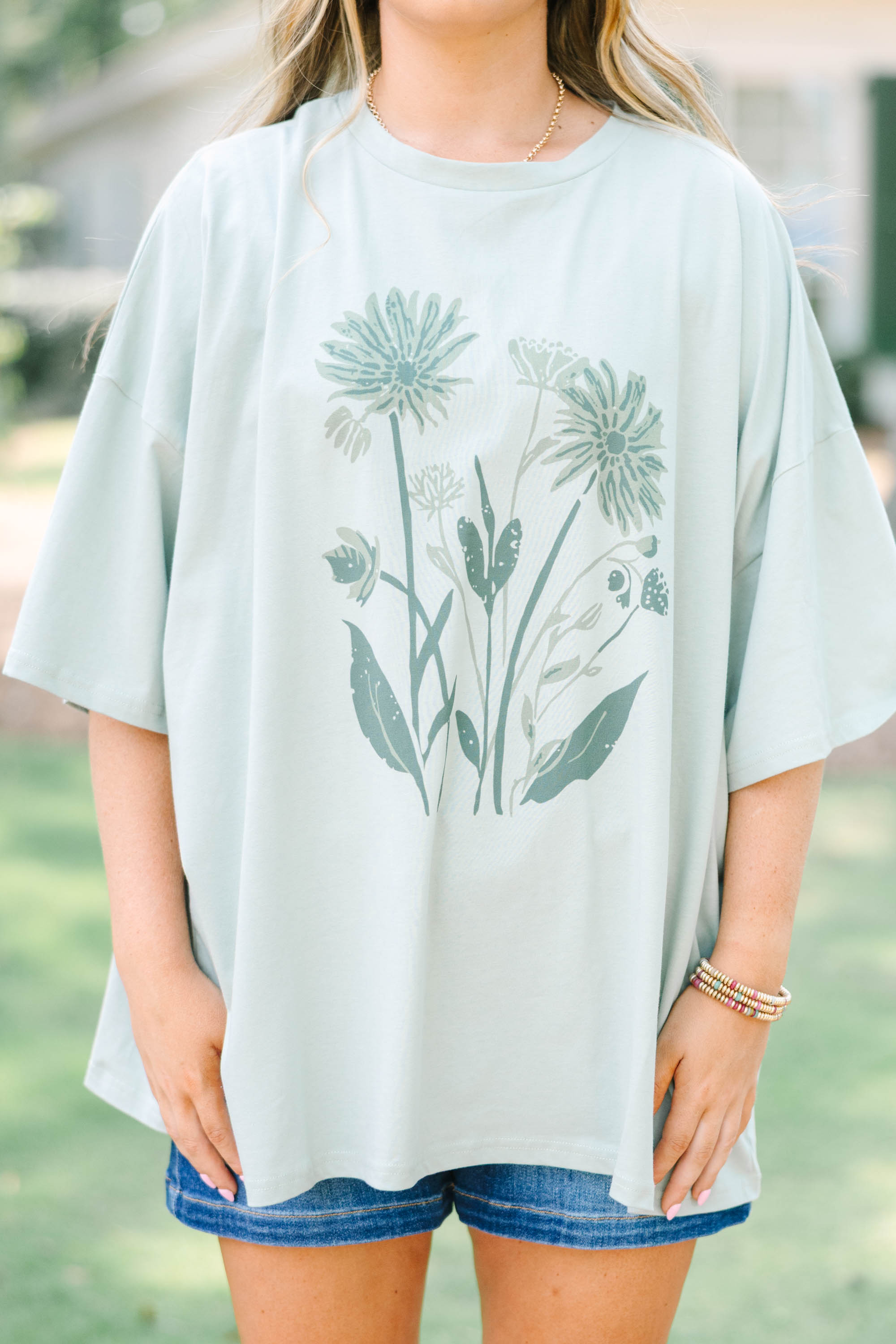 Flower Garden Boyfriend Tee, Light Sage