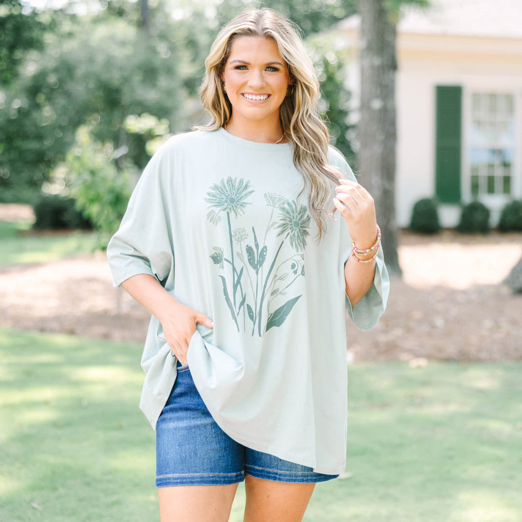 Flower Garden Boyfriend Tee, Light Sage