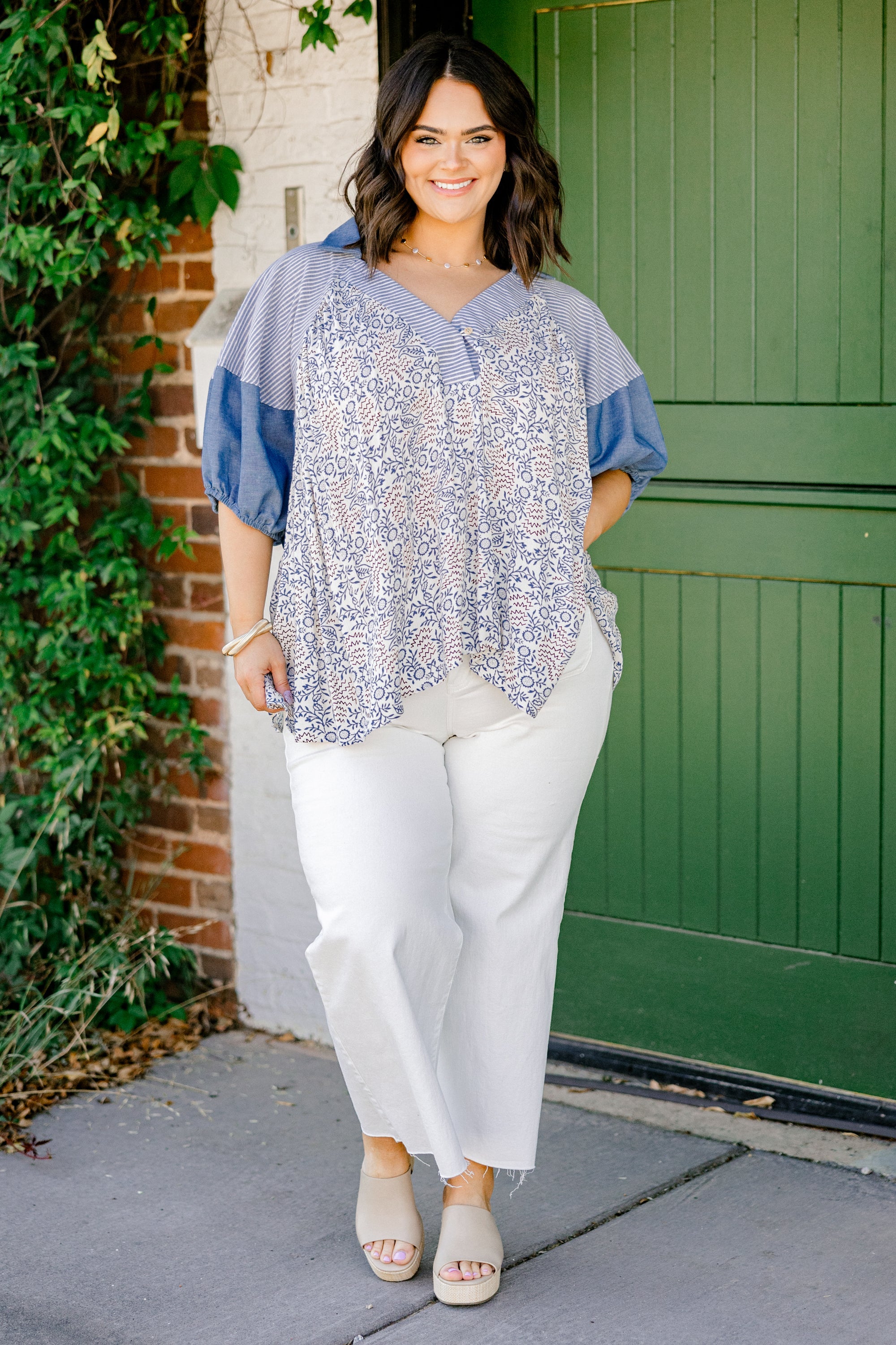 Flower Patch Boho Top, Denim