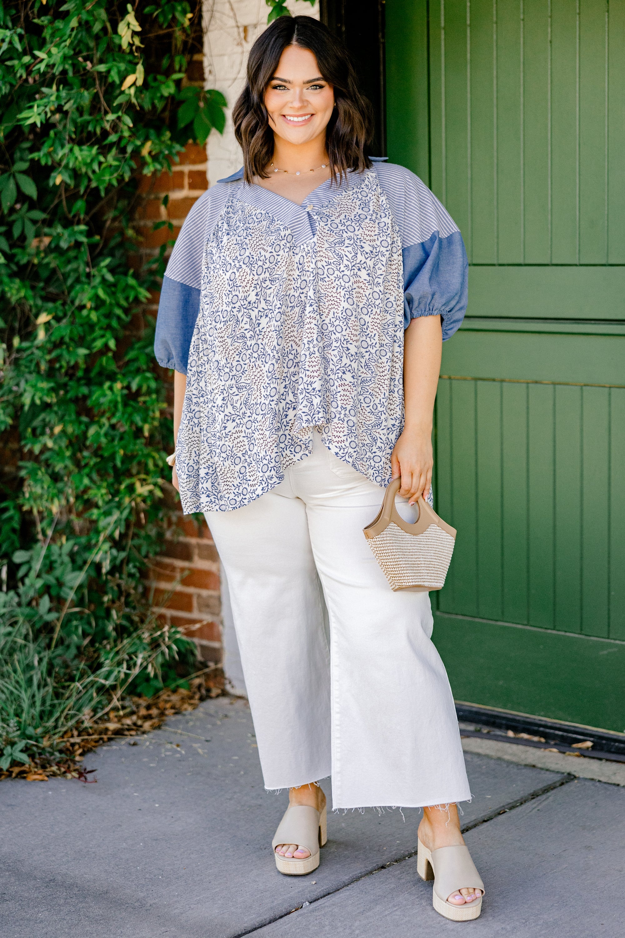 Flower Patch Boho Top, Denim