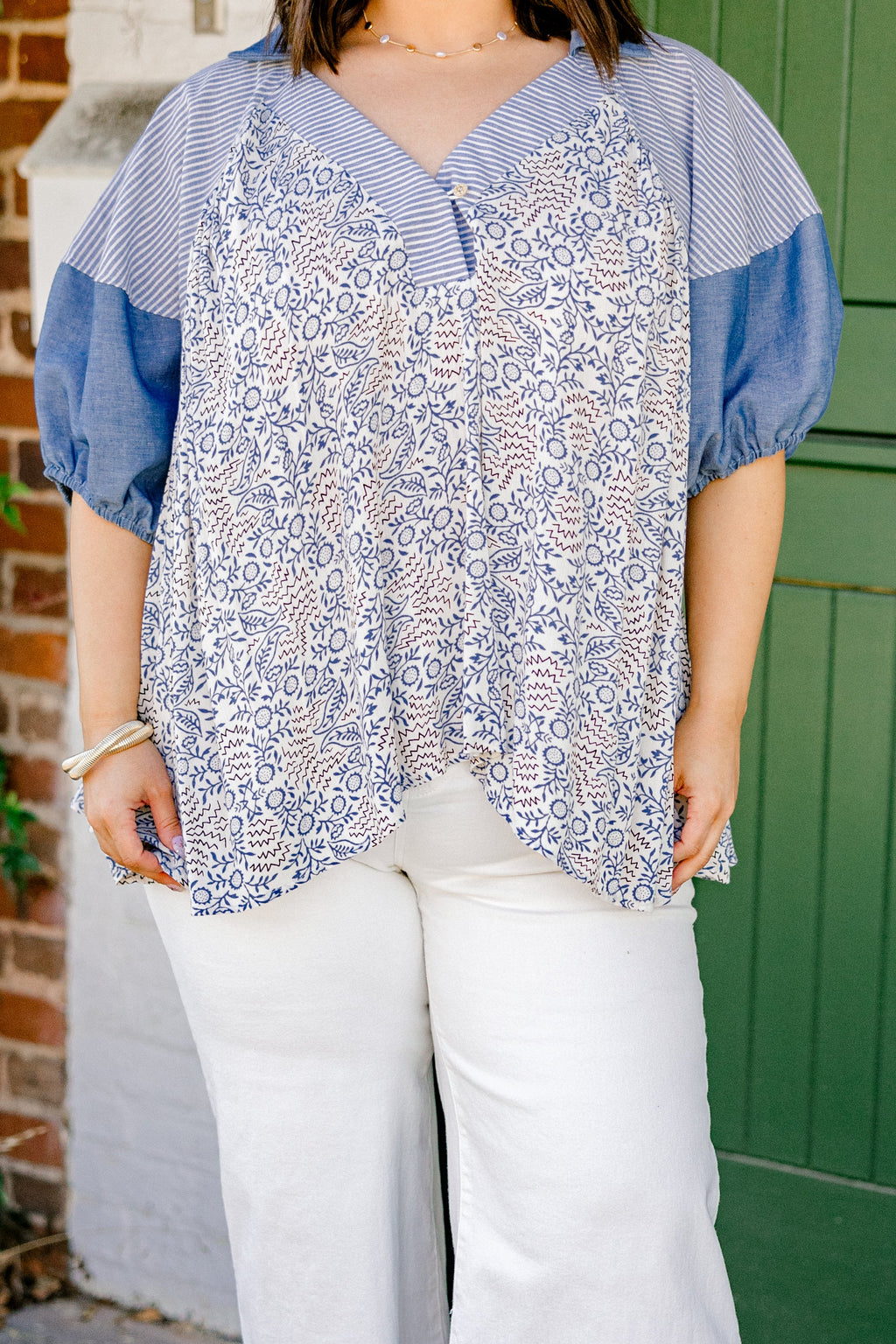 Flower Patch Boho Top, Denim