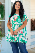 Flowers All Around Top, Turquoise