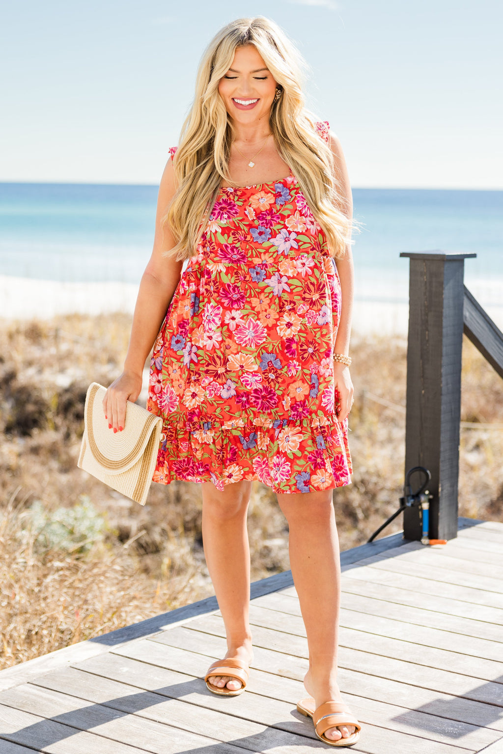 Flowers Upon Flowers Dress, Tomato Multi