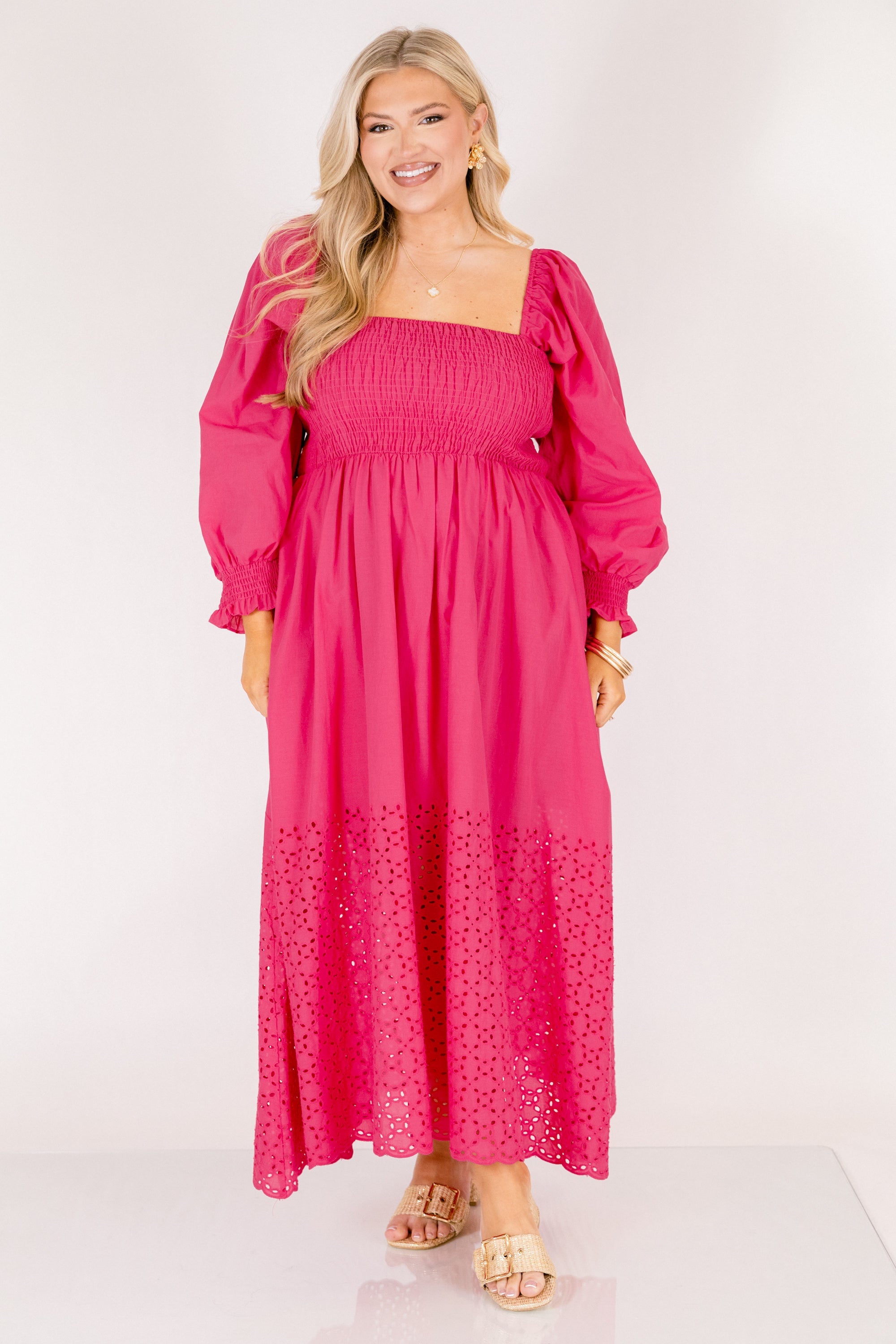 Fluttering Breeze Midi Dress, Hot Pink