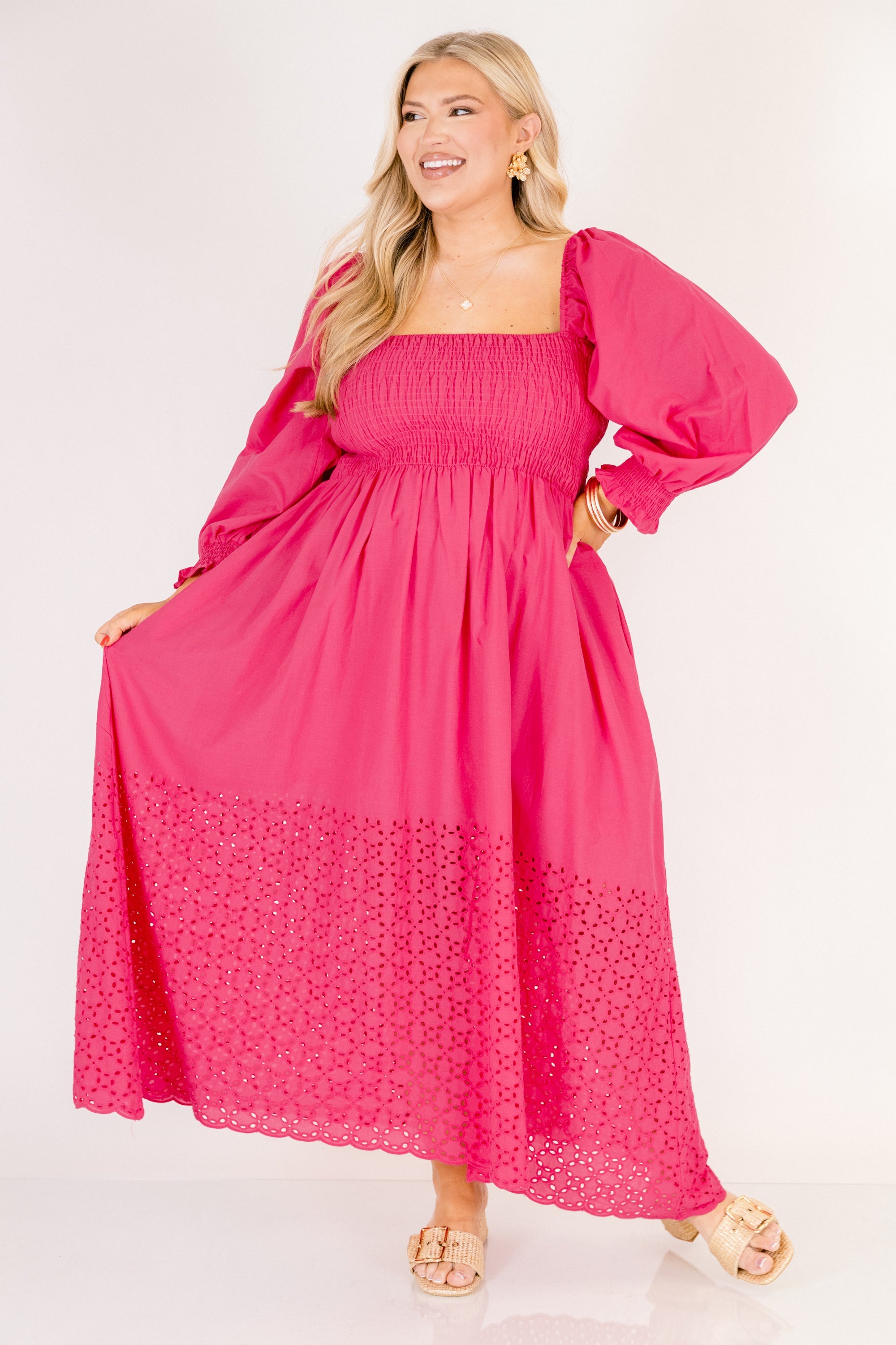 Fluttering Breeze Midi Dress, Hot Pink