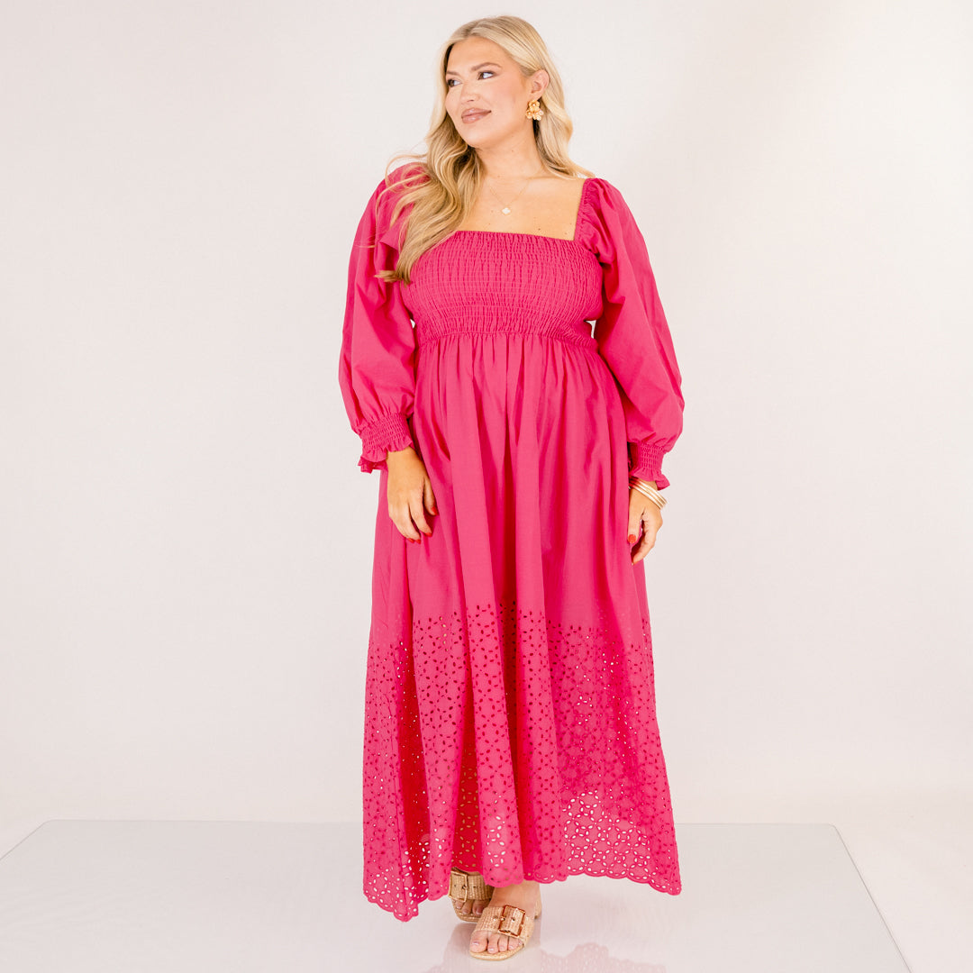 Fluttering Breeze Midi Dress, Hot Pink