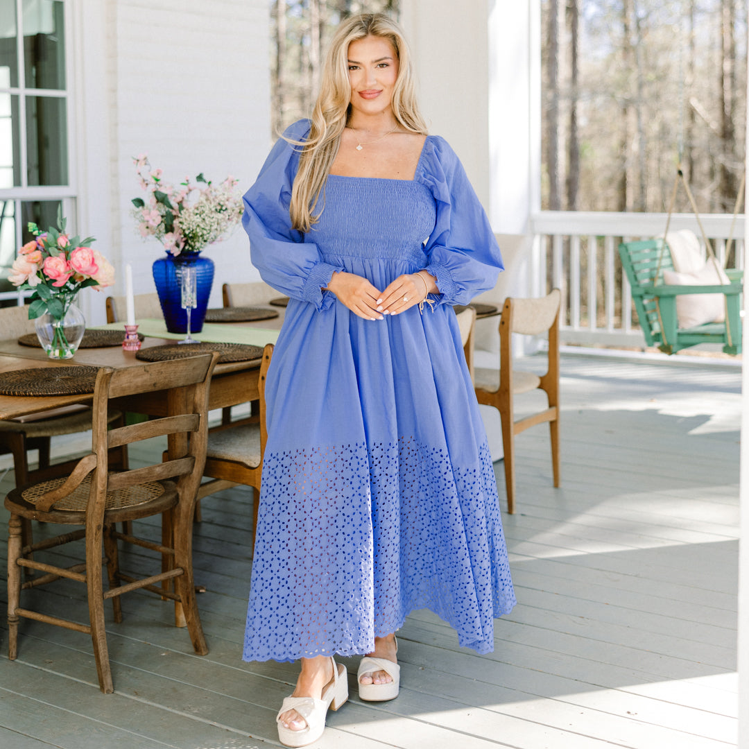 Fluttering Breeze Midi Dress, Blue