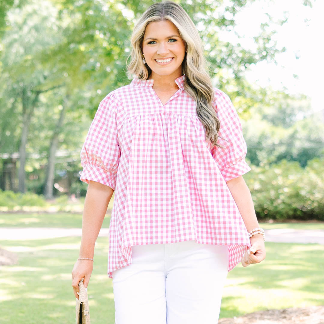 Forever Charming Top, Pink Gingham