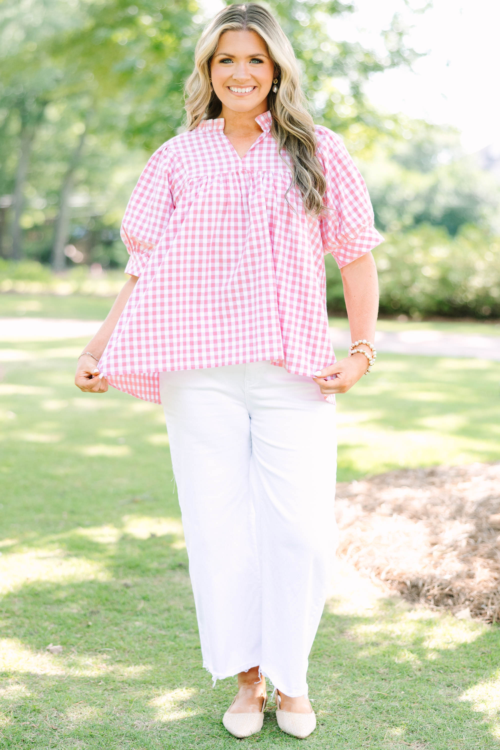 Forever Charming Top, Pink Gingham