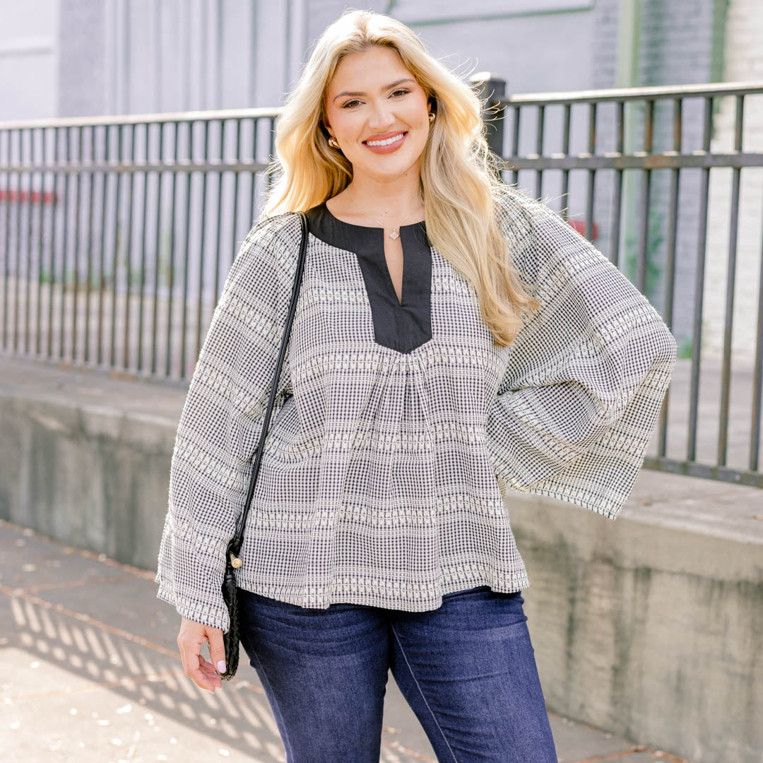 Free Like The Wind Top, Black Plaid