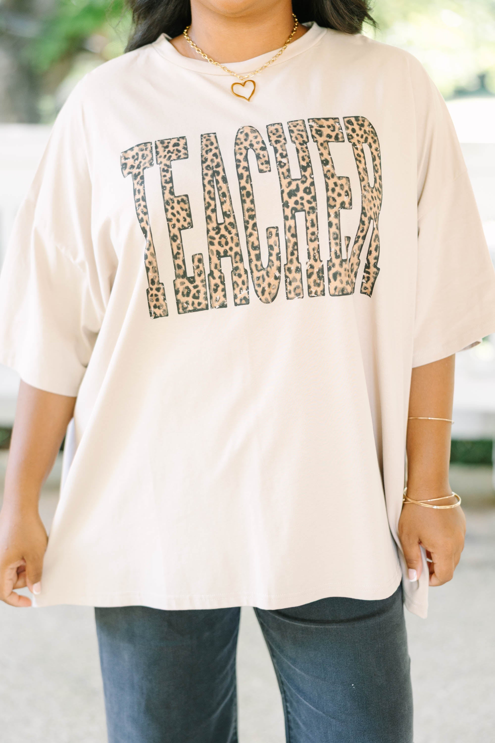 Funky Teacher Boyfriend Tee, Light Mocha
