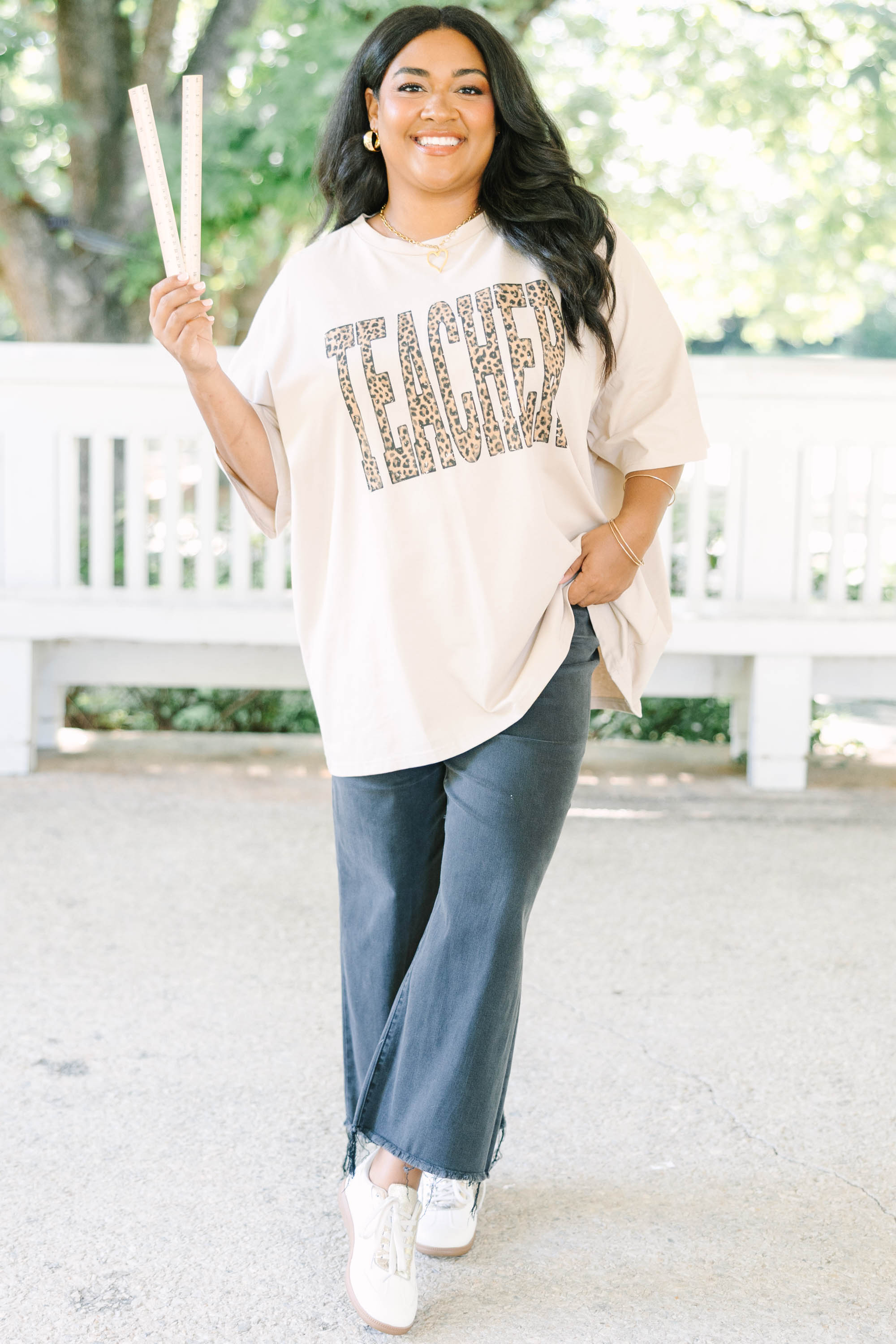Funky Teacher Boyfriend Tee, Light Mocha