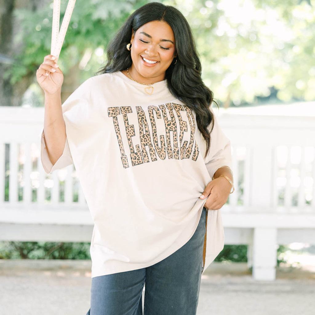 Funky Teacher Boyfriend Tee, Light Mocha