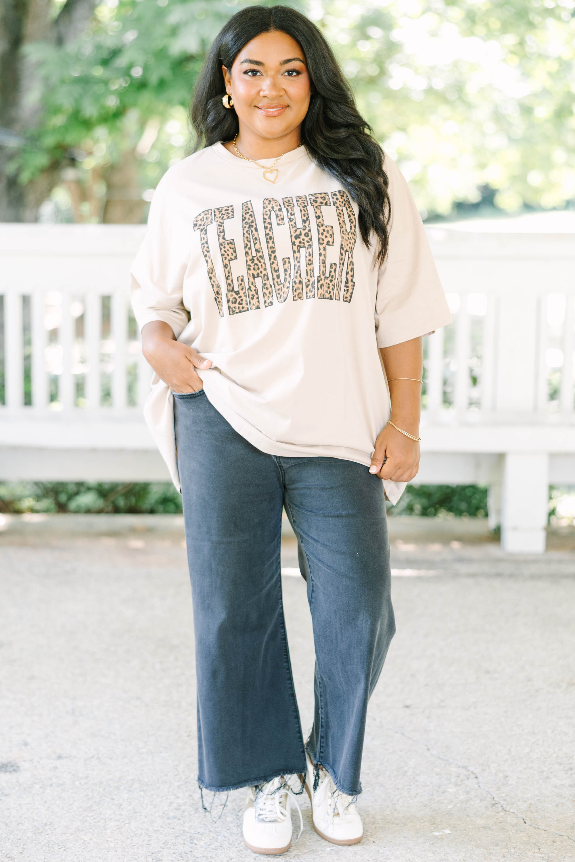 Funky Teacher Boyfriend Tee, Light Mocha