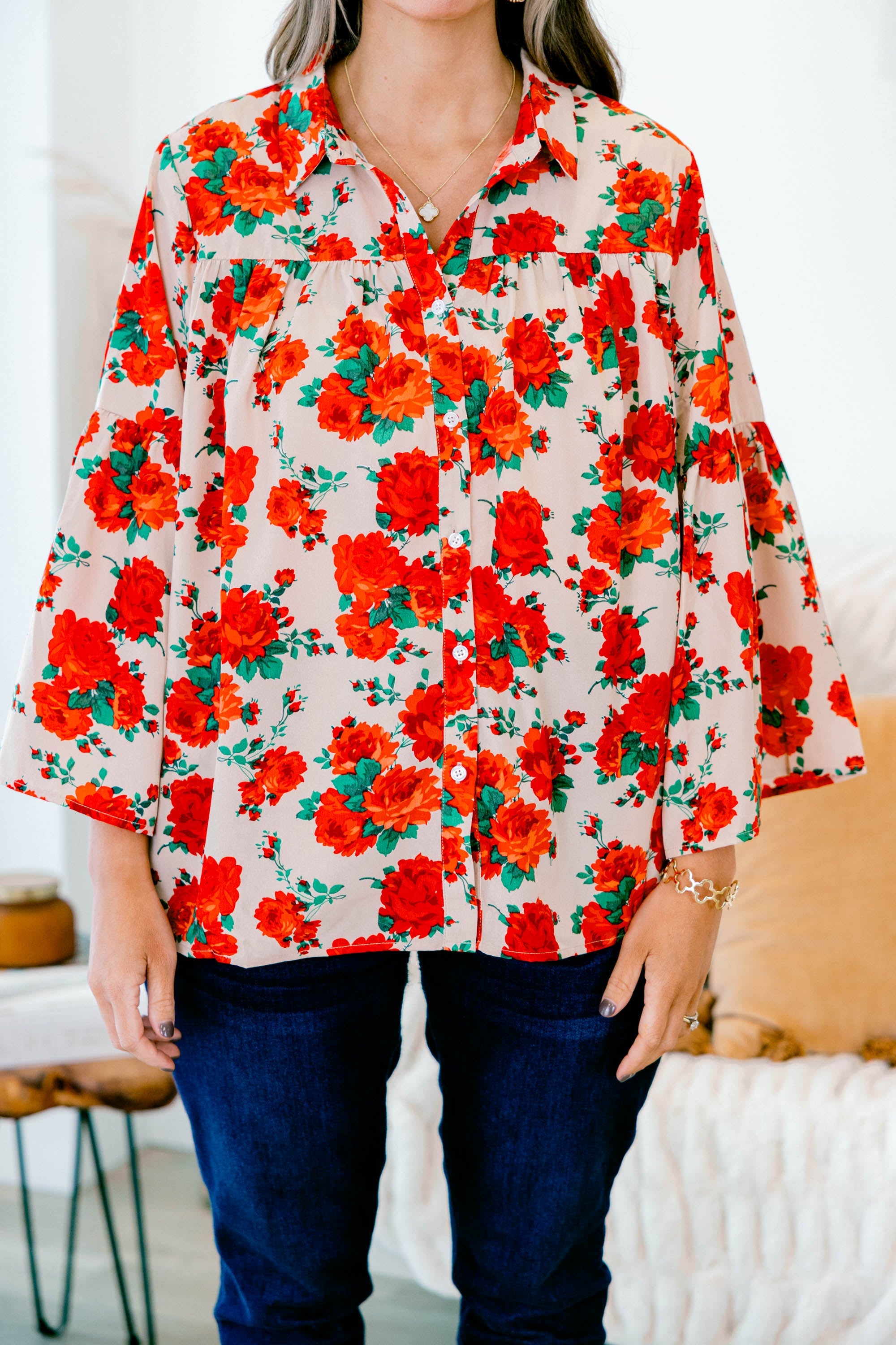 Garden Party Blouse, Red-Beige