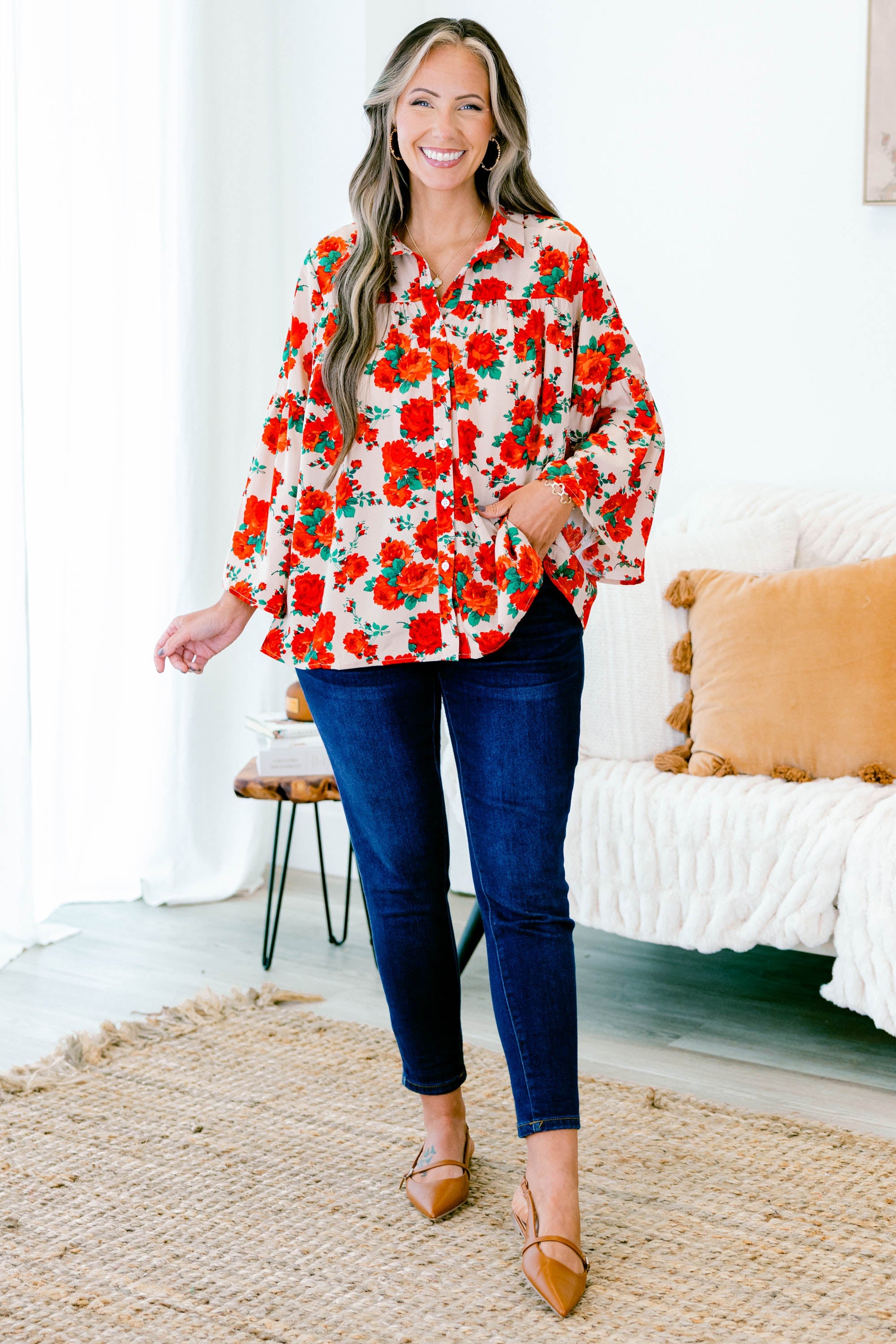 Garden Party Blouse, Red-Beige