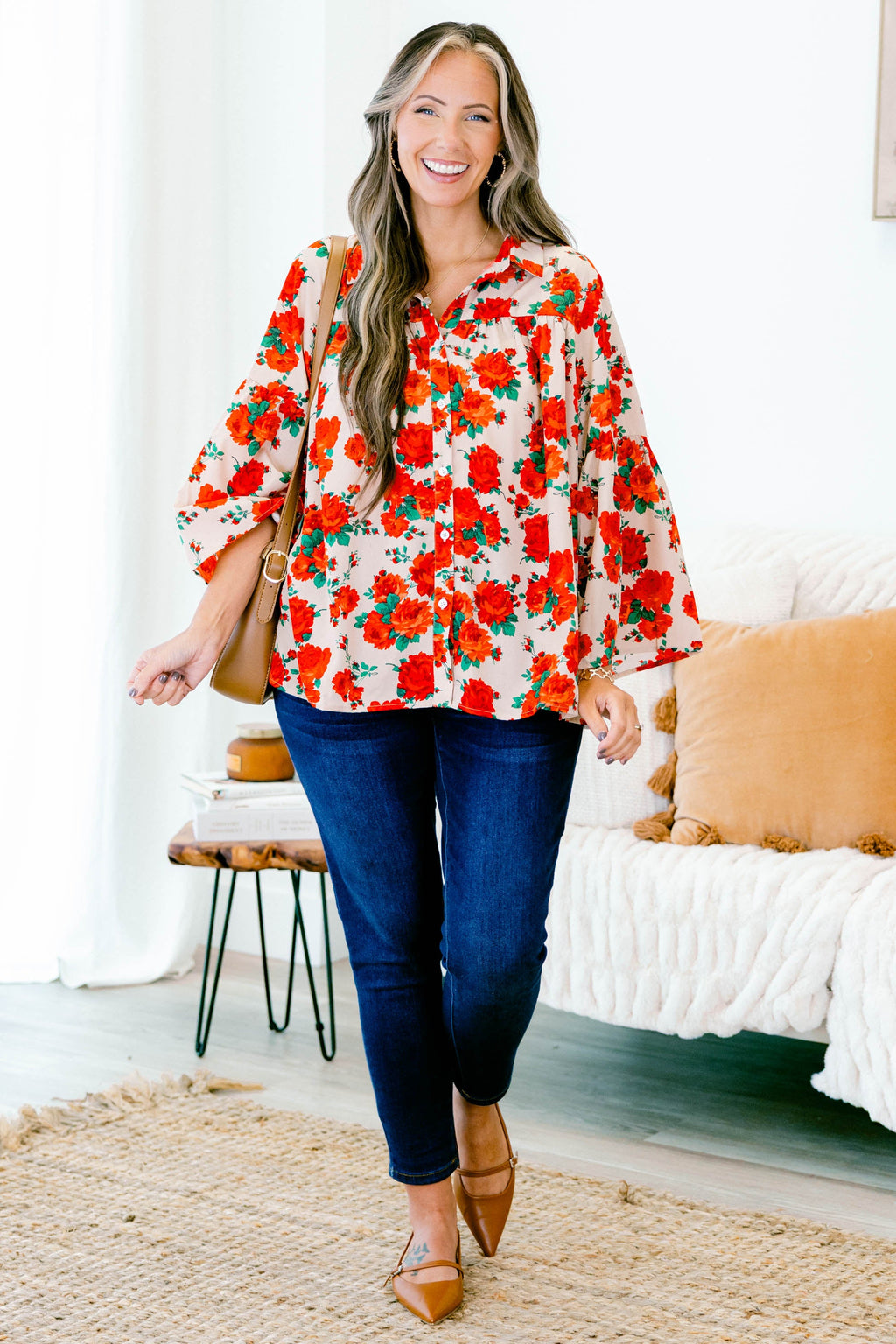 Garden Party Blouse, Red-Beige