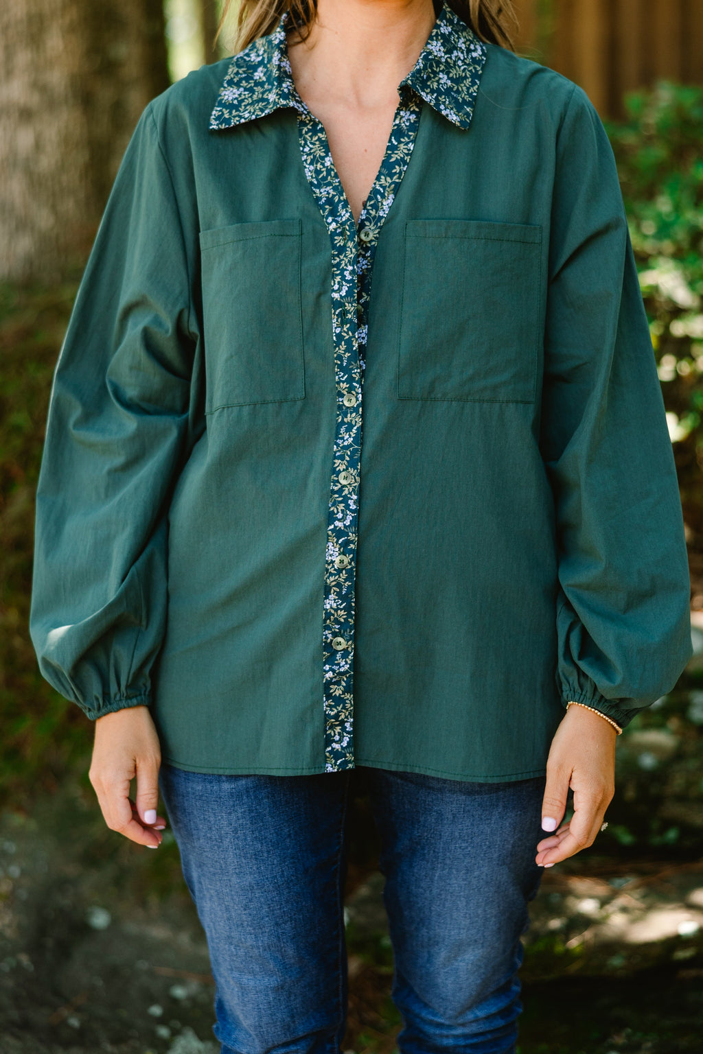 Garden Time Top, Green Floral