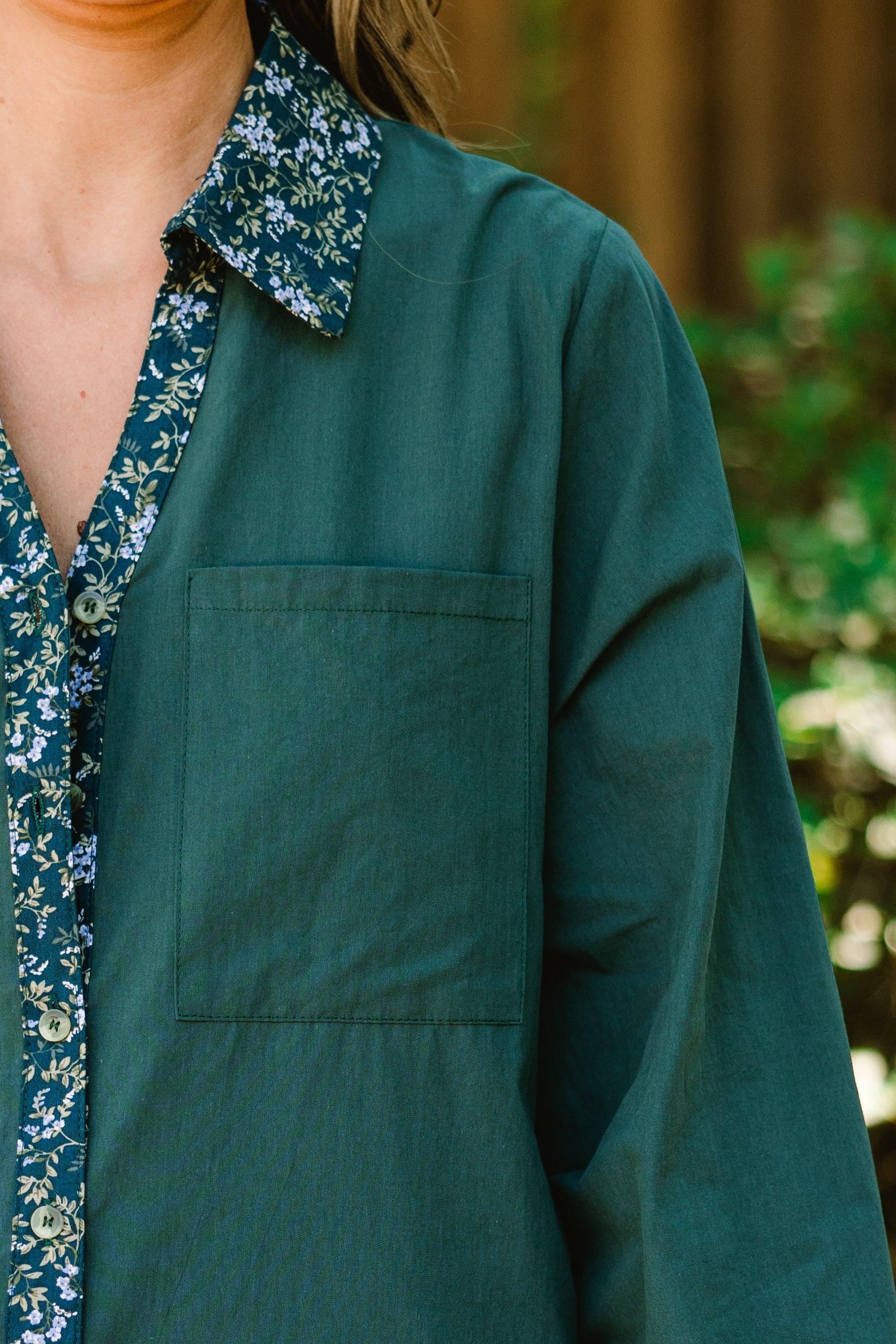 Garden Time Top, Green Floral