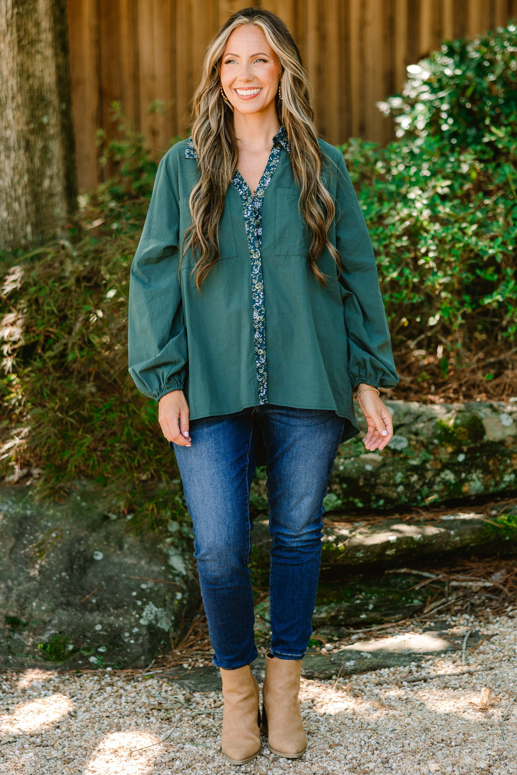 Garden Time Top, Green Floral