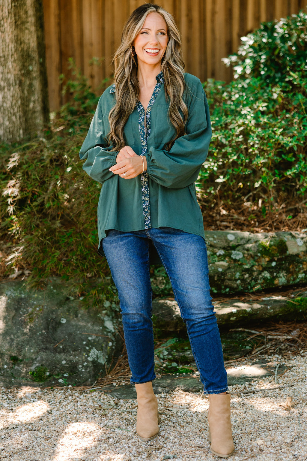 Garden Time Top, Green Floral