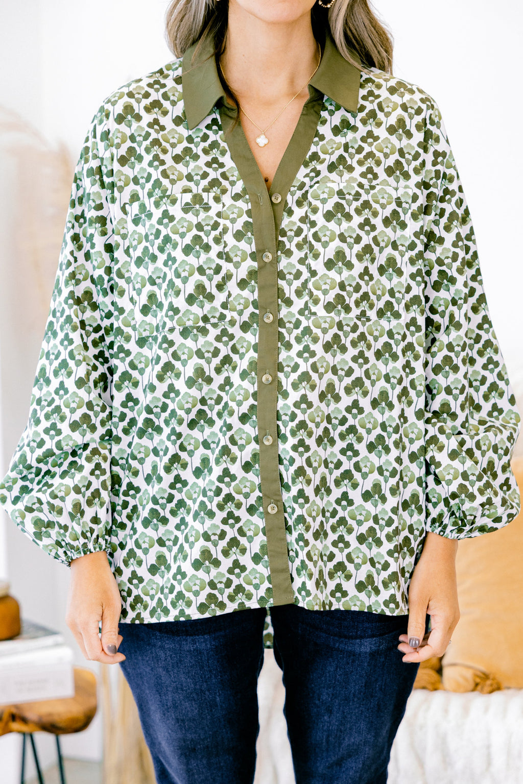 Garden Time Top, Green-White