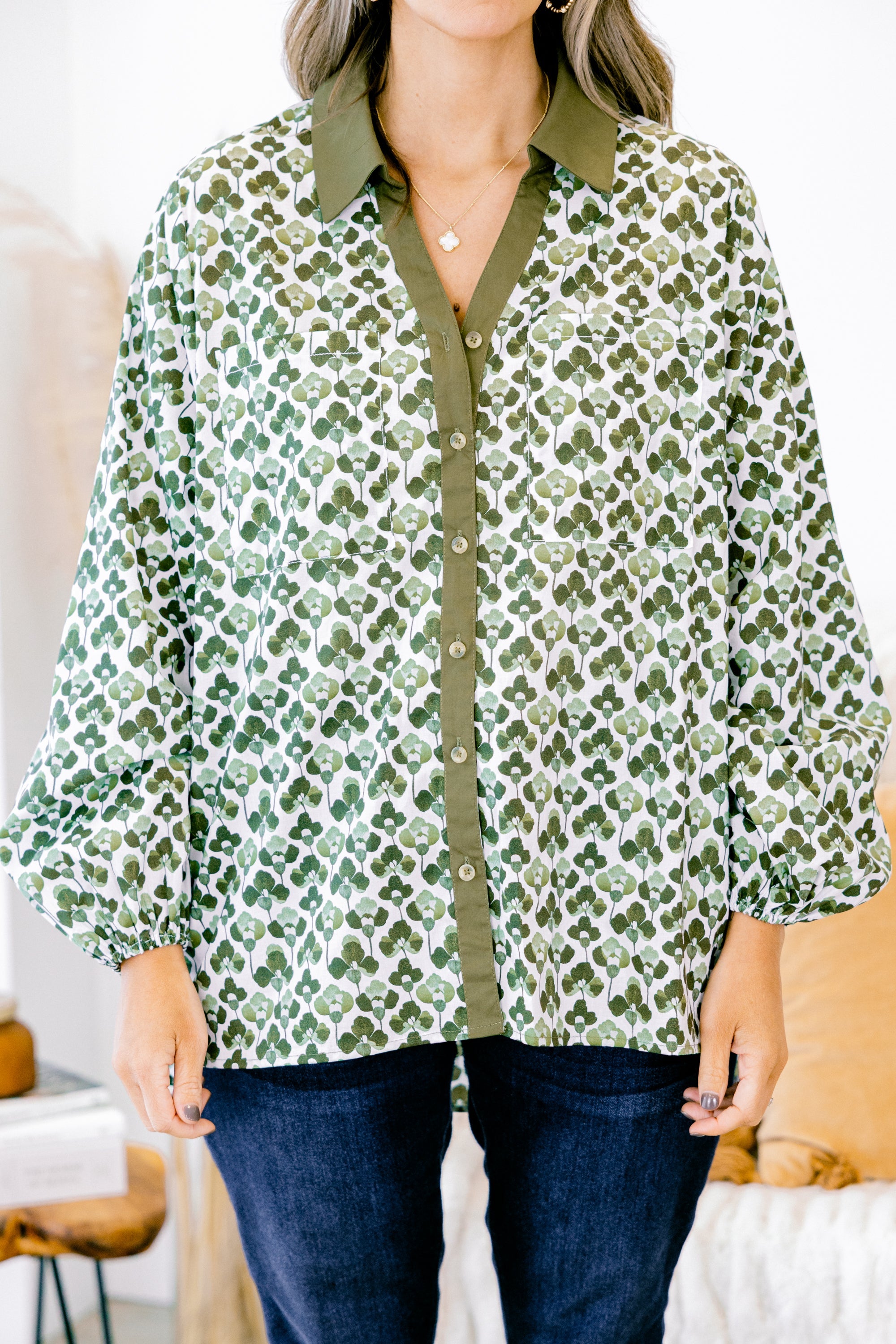 Garden Time Top, Green-White