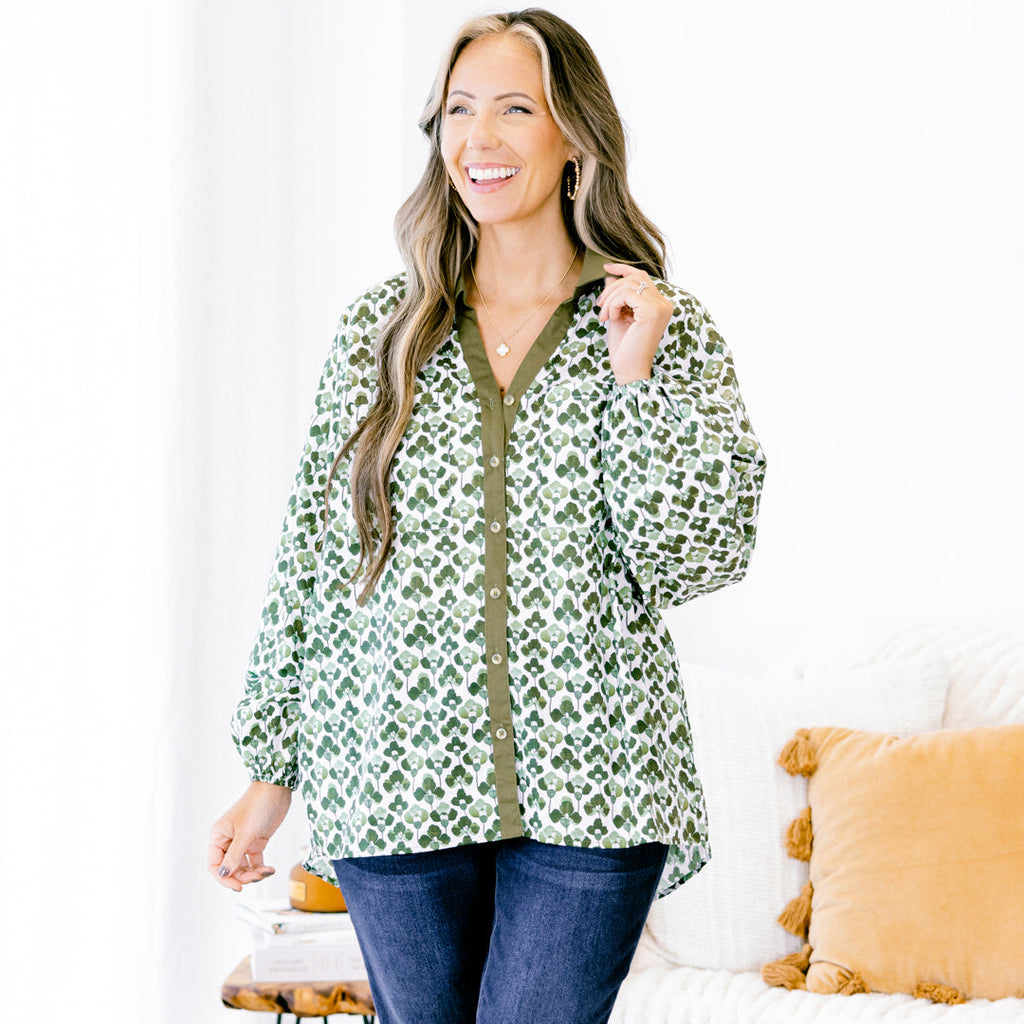 Garden Time Top, Green-White
