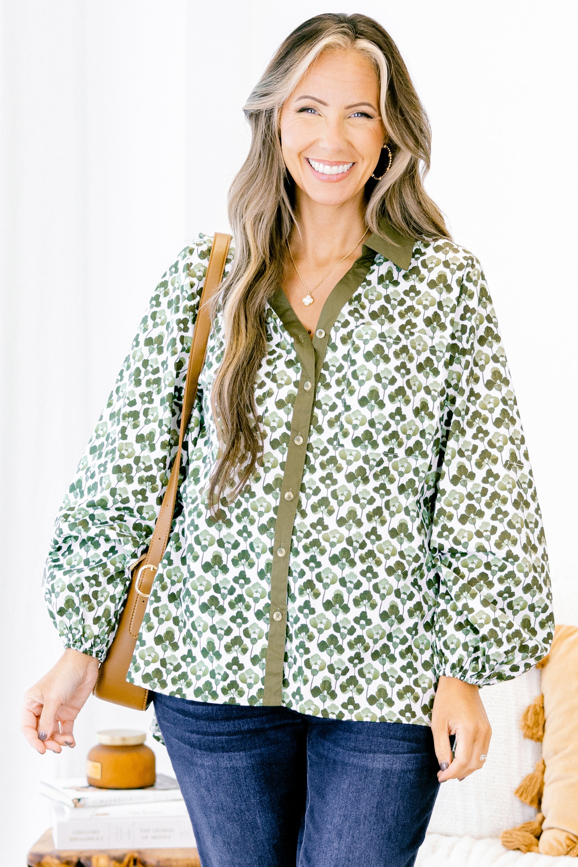Garden Time Top, Green-White