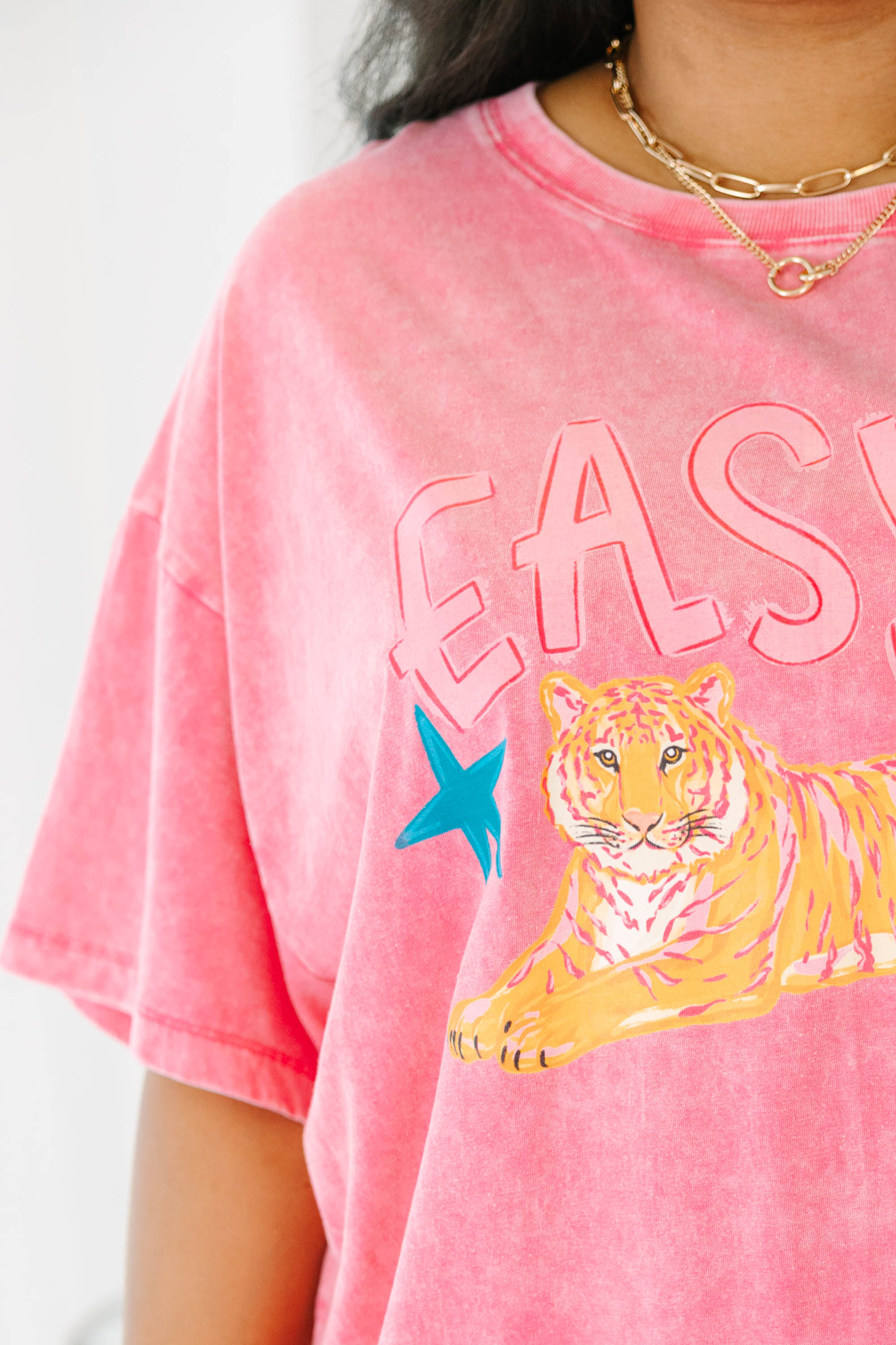 Get It Tiger Acid Wash Relaxed Tee, Fuchsia