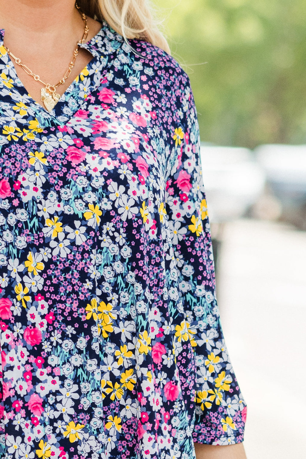 Gilded Lily Top, Navy Multi