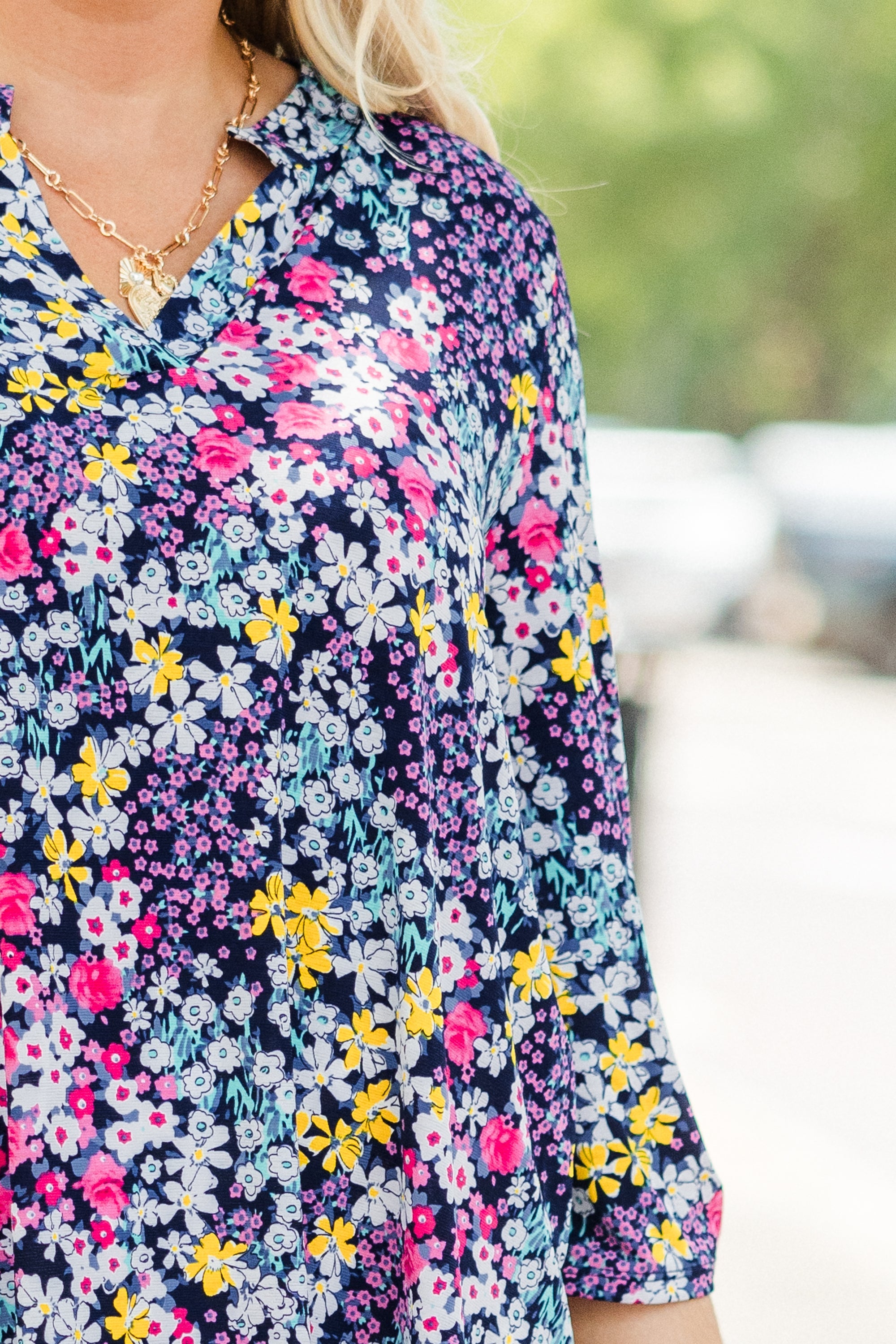 Gilded Lily Top, Navy Multi