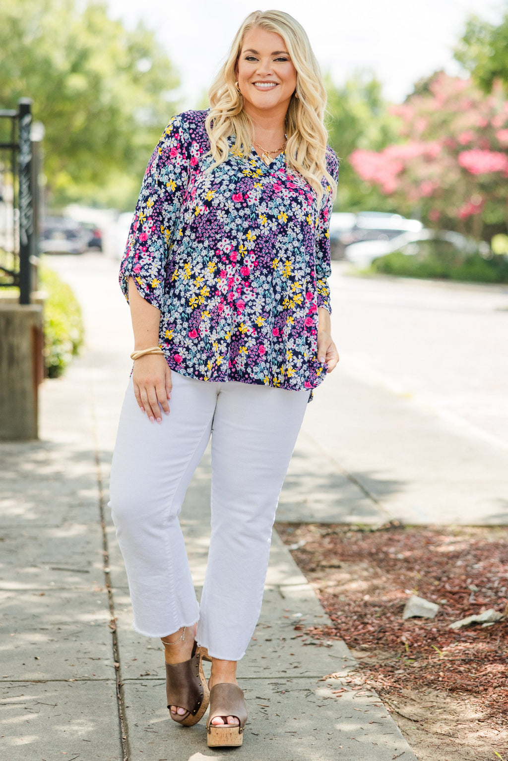 Gilded Lily Top, Navy Multi