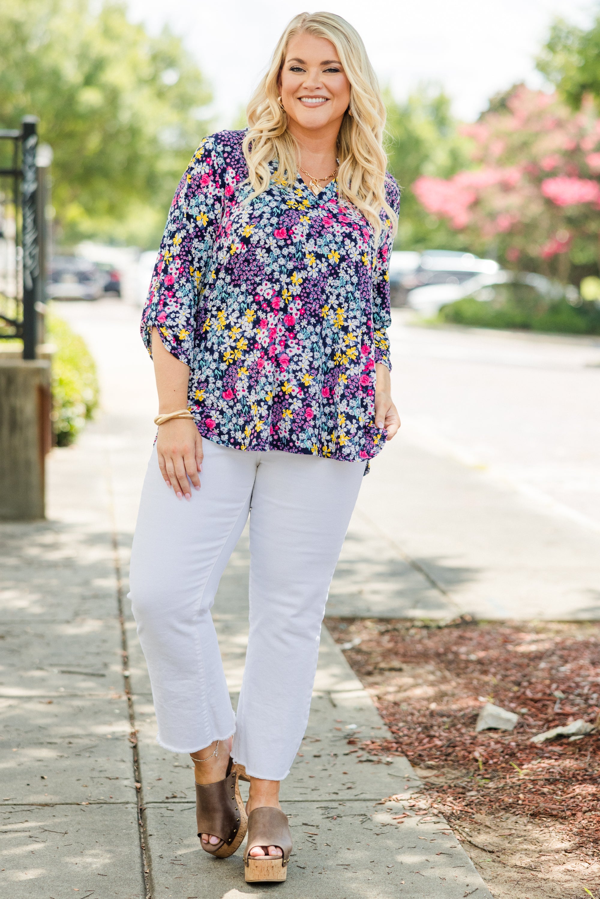 Gilded Lily Top, Navy Multi